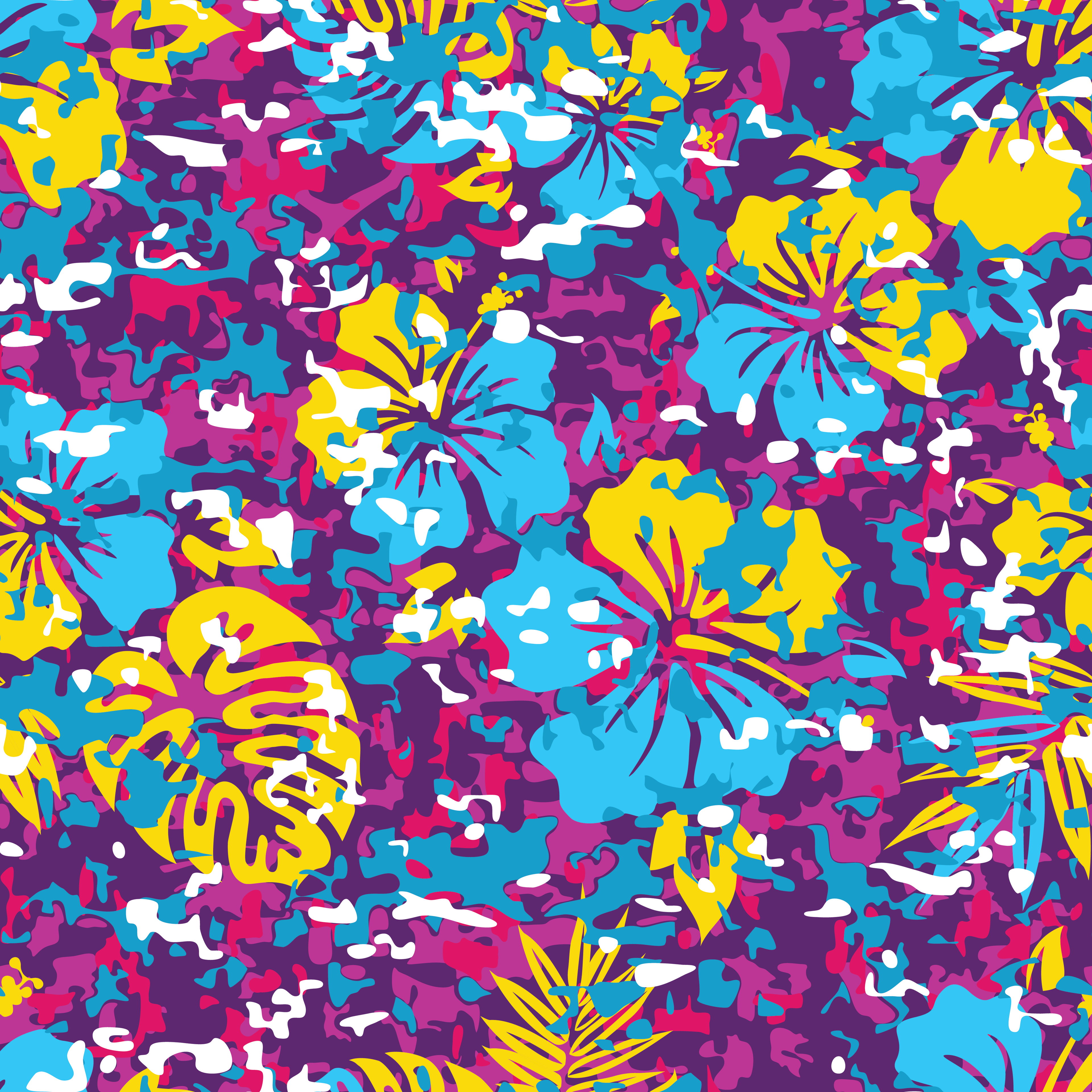 Yellow and Blue Abstract Hibiscus Skater Skirt