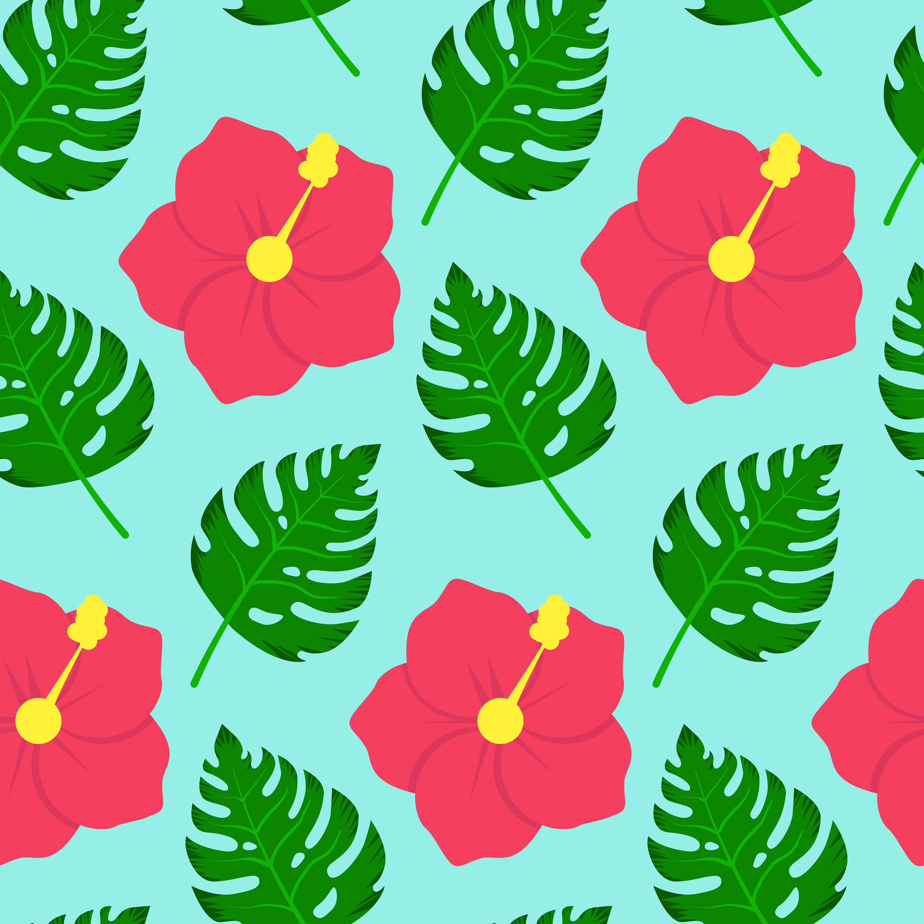 Monstera Leaf Hibiscus Skater Skirt
