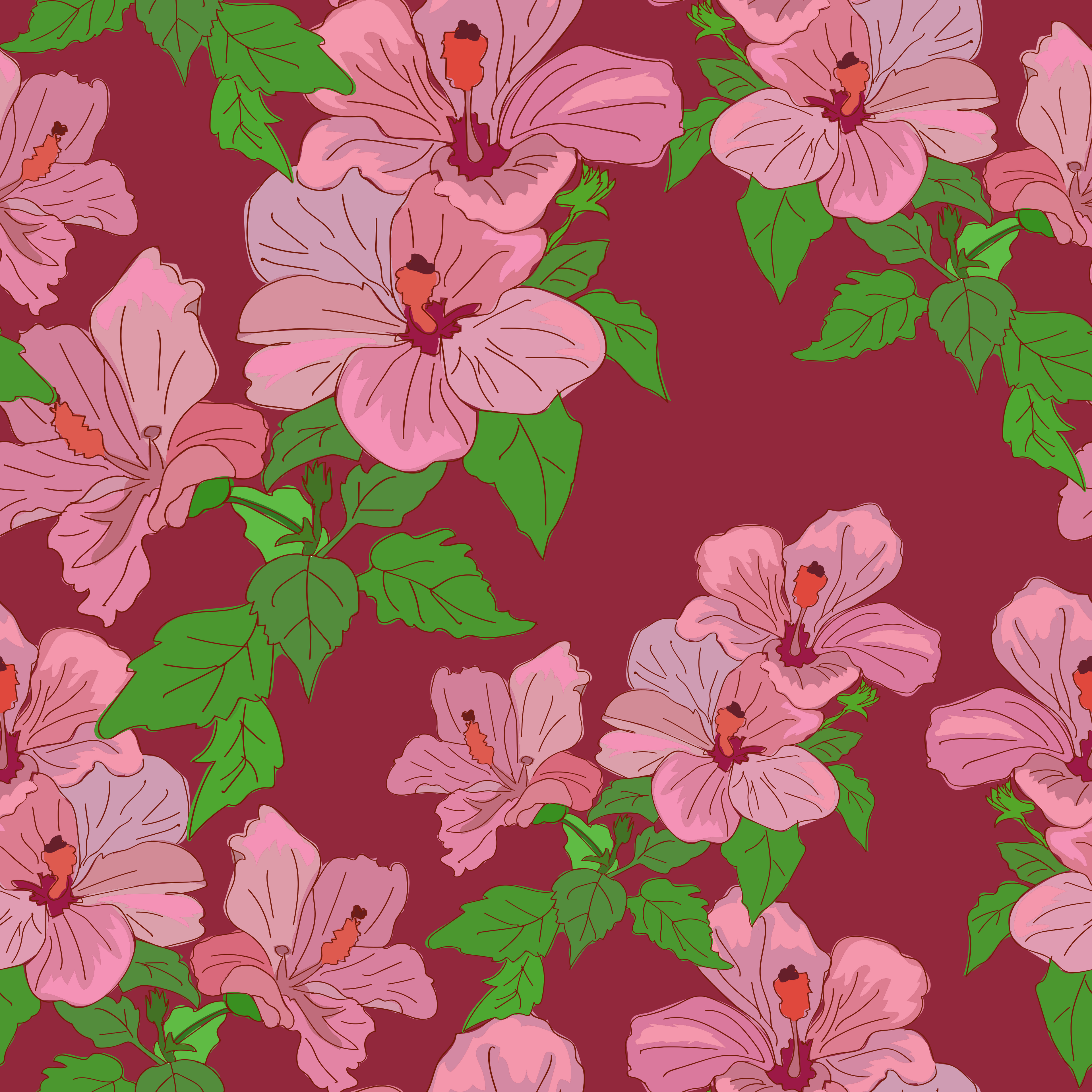 Pink Hibiscus on Red Leggings