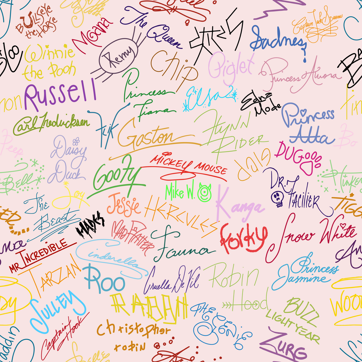 Character Autographs on Pink Hawaiian Shirt