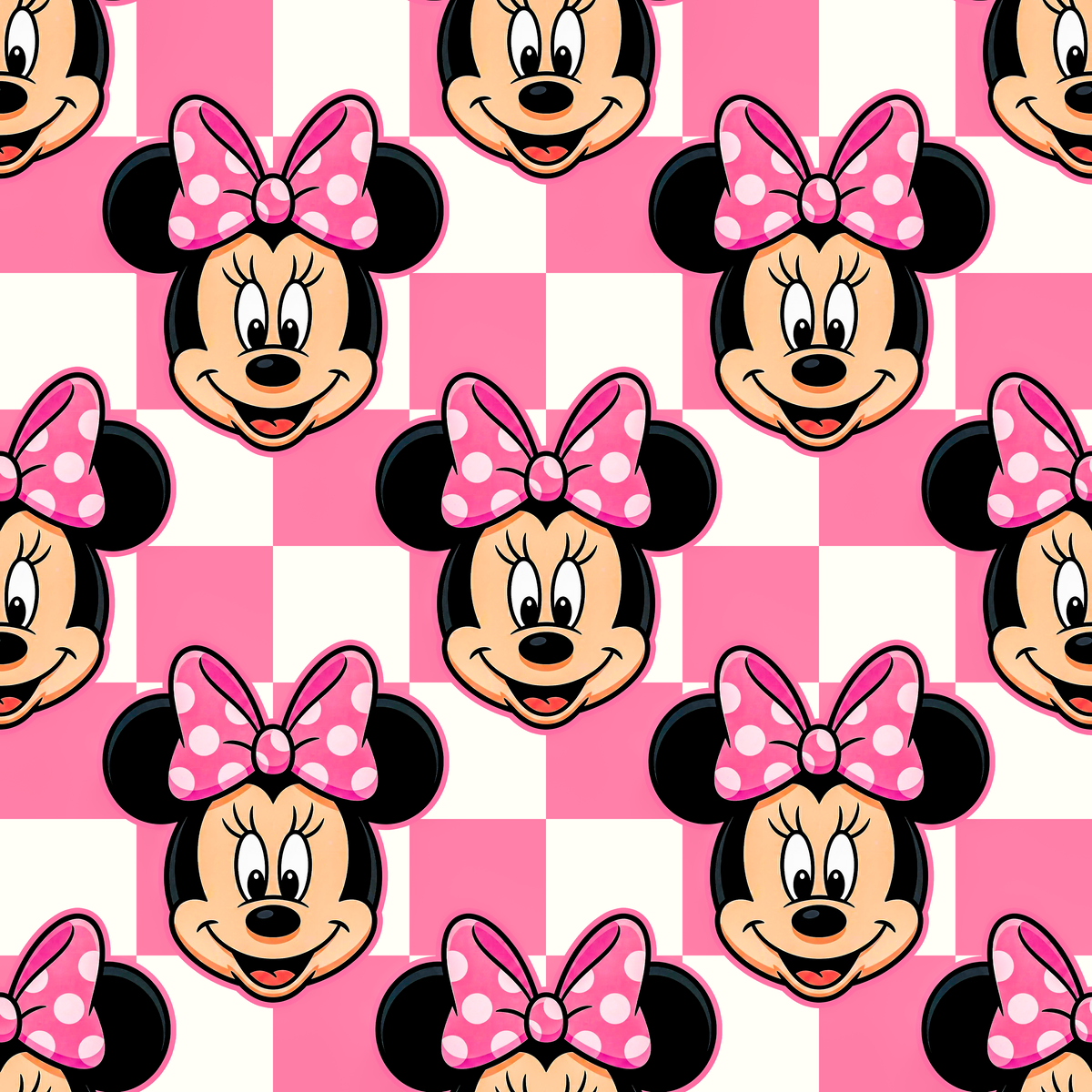 Pink Checkerboard Minnie Mens Necktie