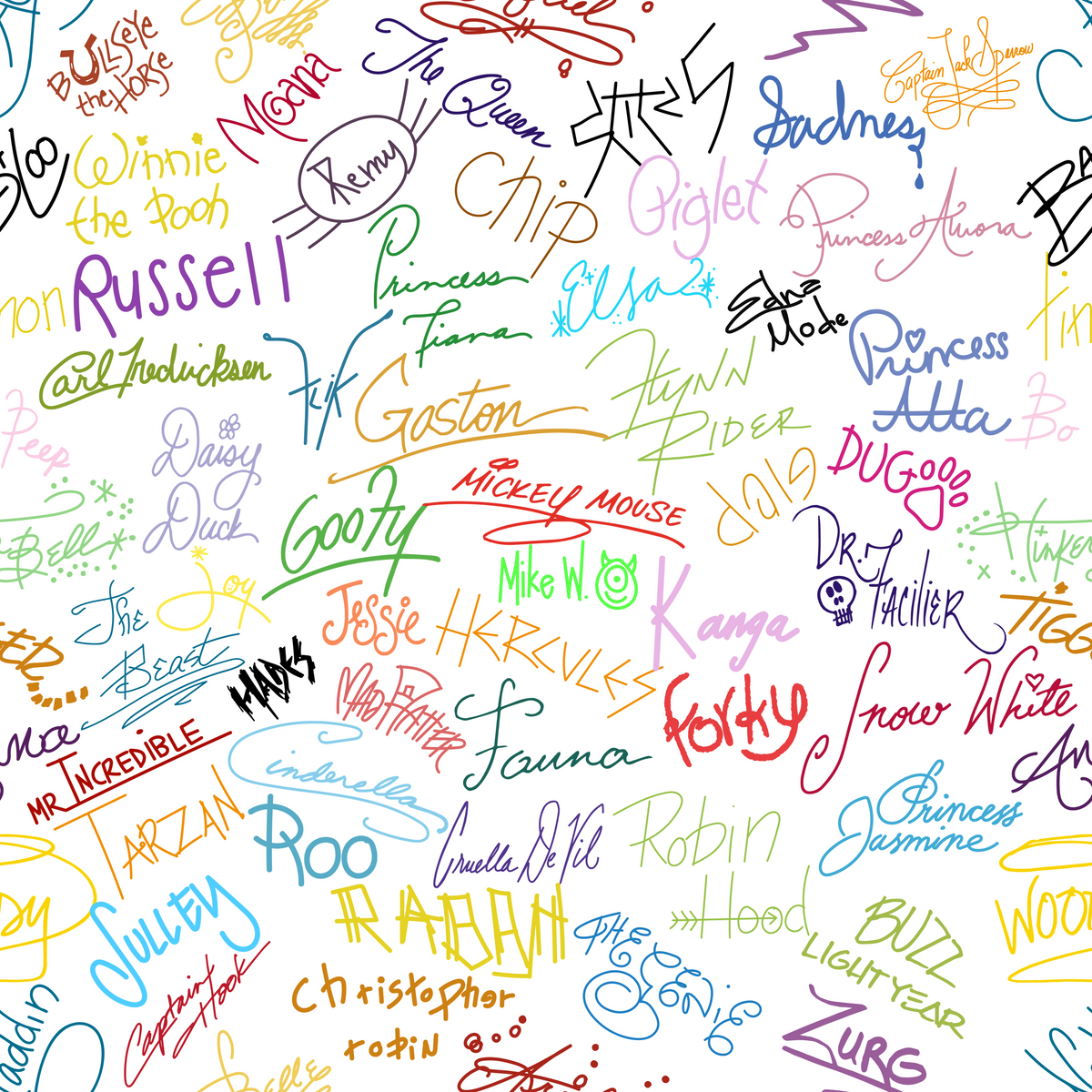 Character Autographs on White Mens Necktie