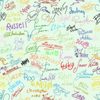 Character Autographs on Green Cosmetic Bag