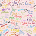Character Autographs on Pink Cosmetic Bag