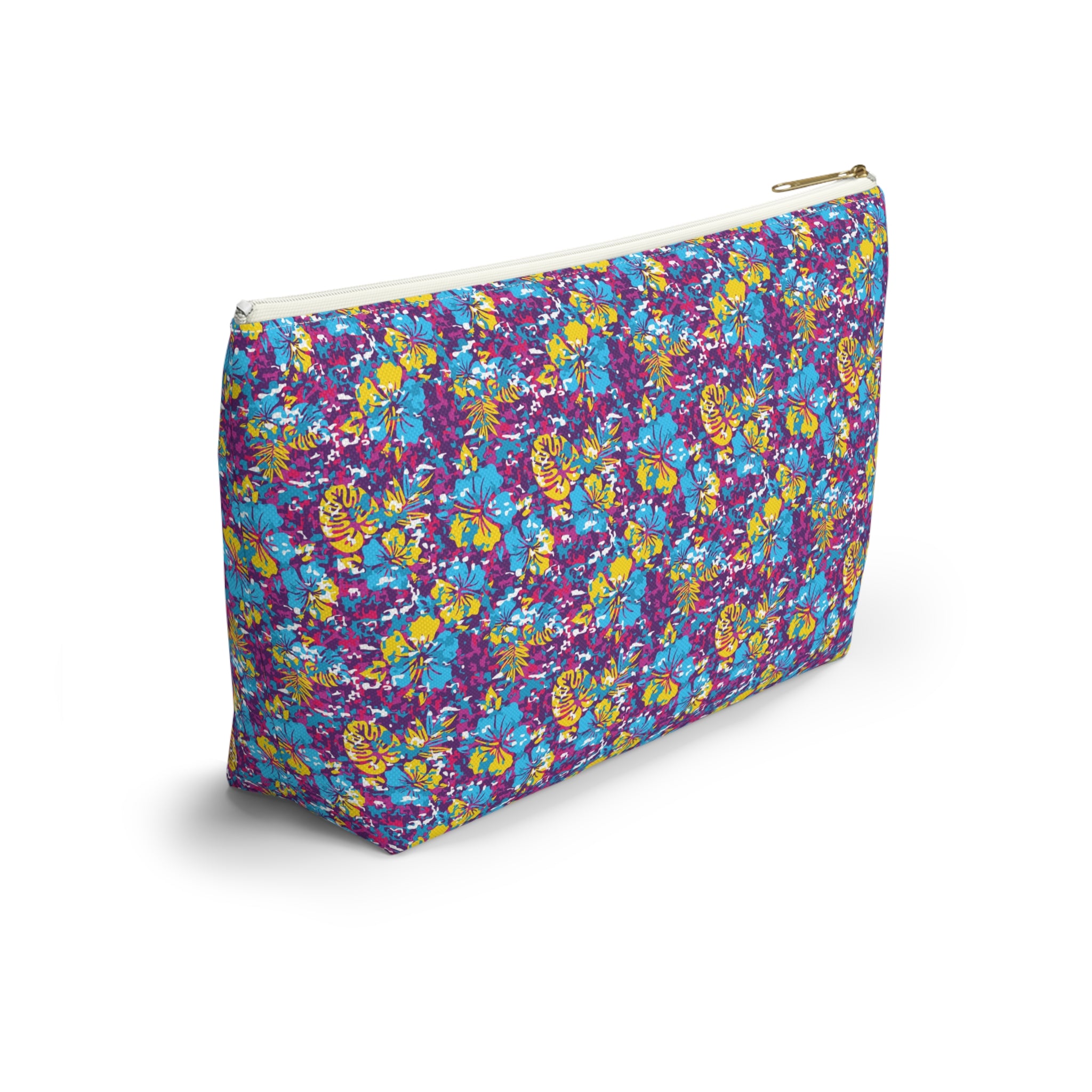 Yellow and Blue Abstract Hibiscus Cosmetic Bag