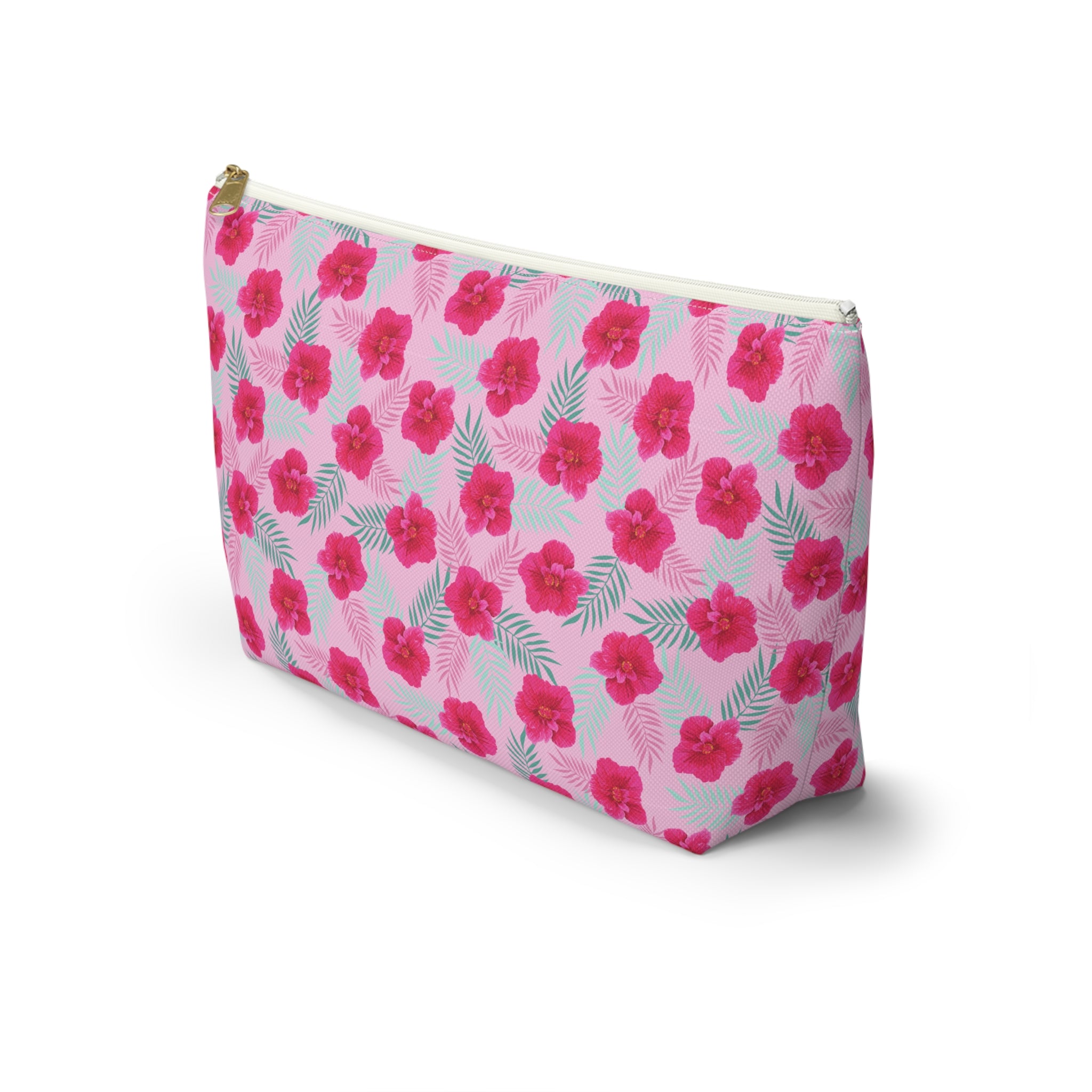 Fuschia Jamaica Flower Cosmetic Bag