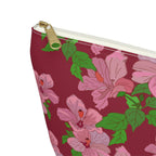 Pink Hibiscus on Red Cosmetic Bag