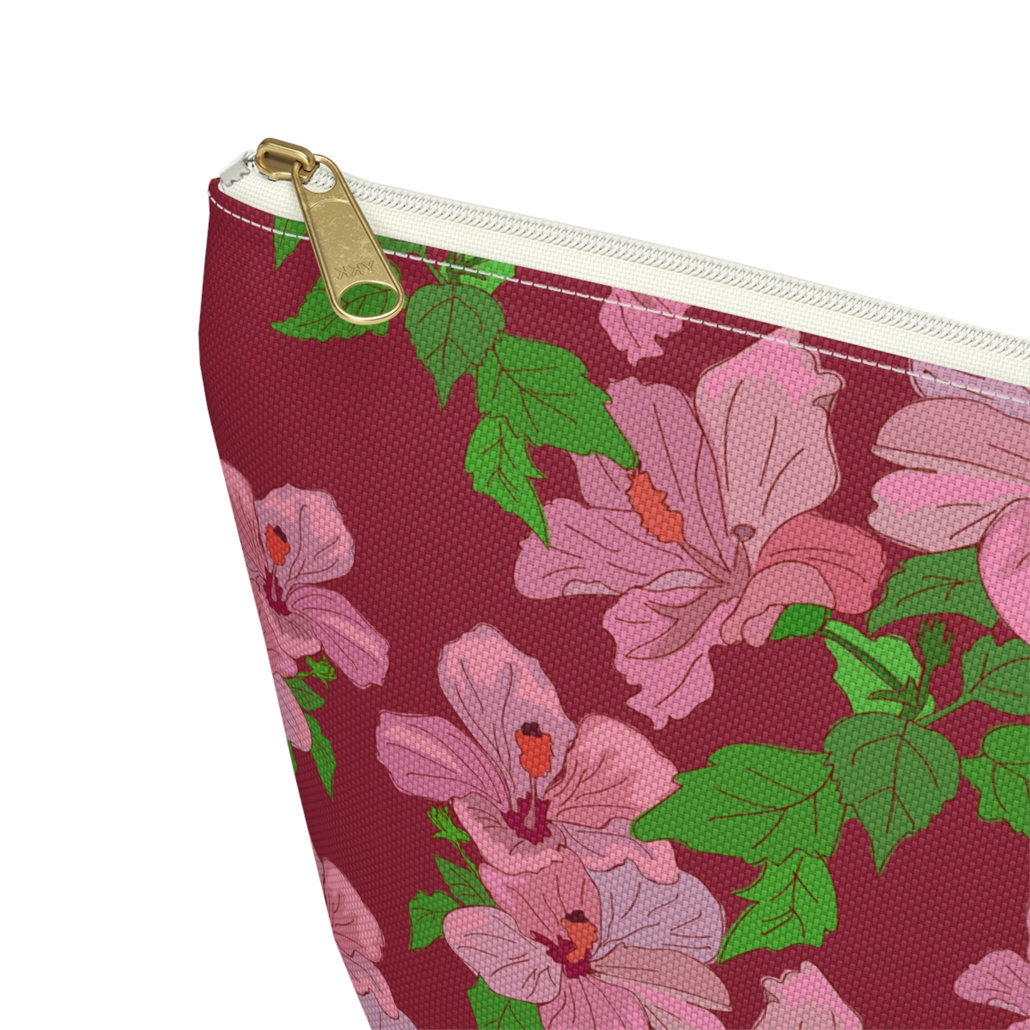 Pink Hibiscus on Red Cosmetic Bag