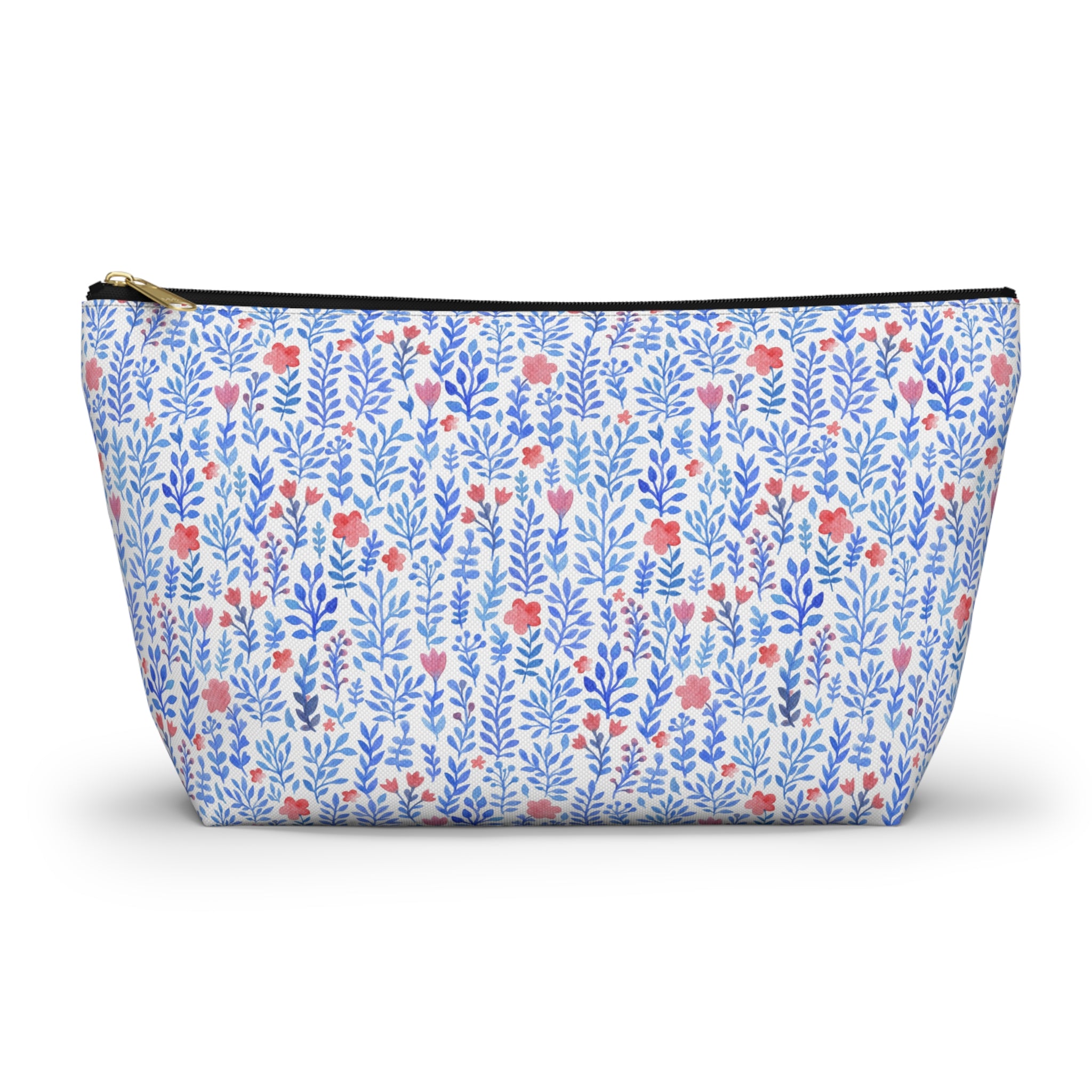Blue Watercolor Floral Cosmetic Bag