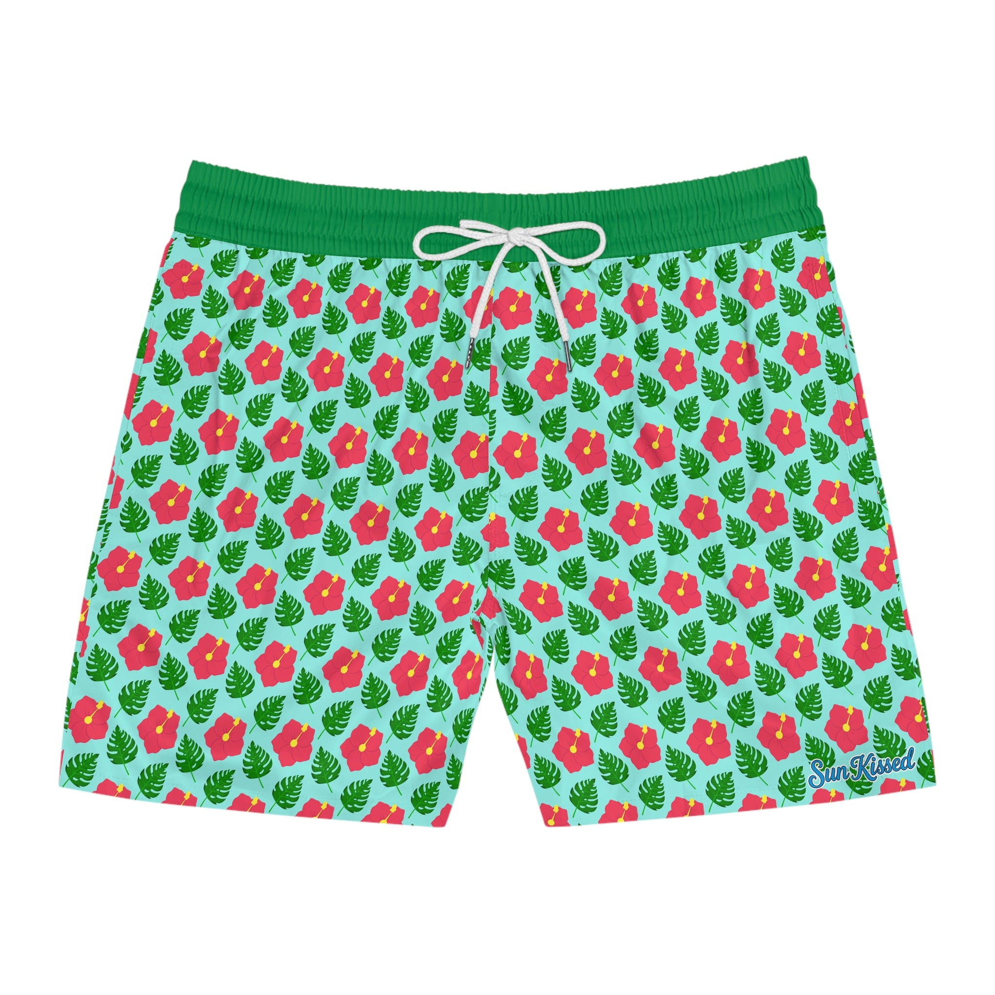 Monstera Leaf Hibiscus Swim Trunks