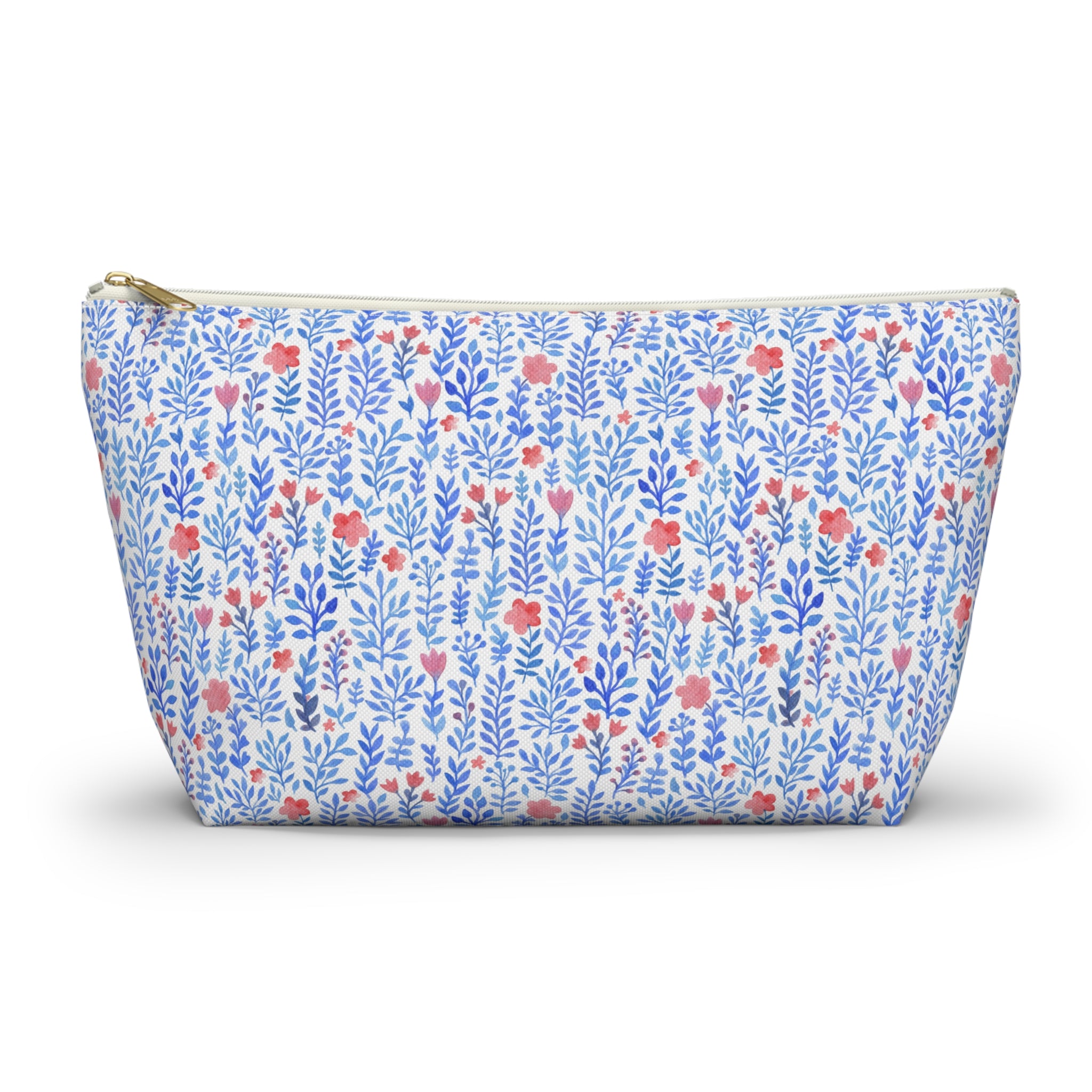 Blue Watercolor Floral Cosmetic Bag