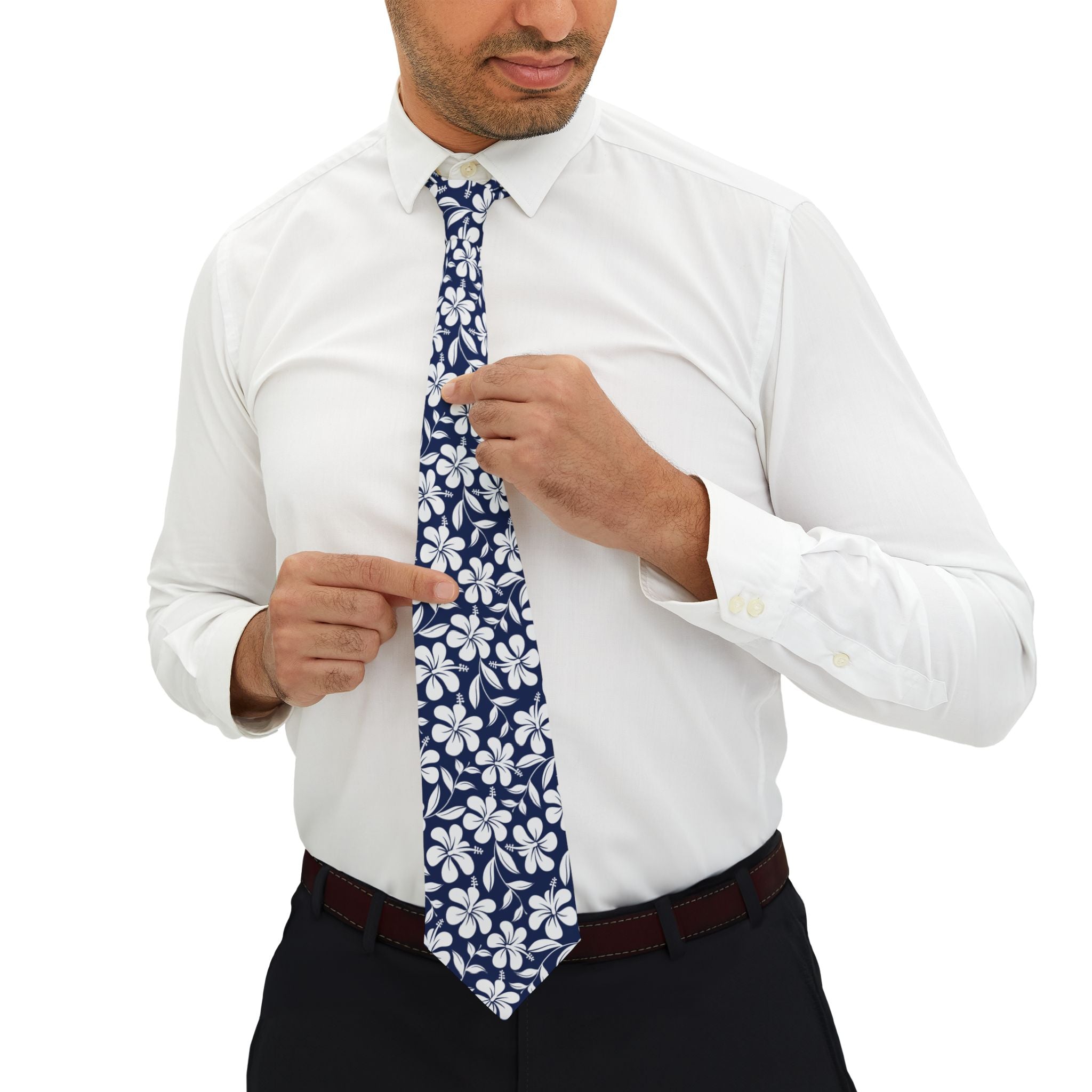Nautical Blue Hibiscus Mens Necktie