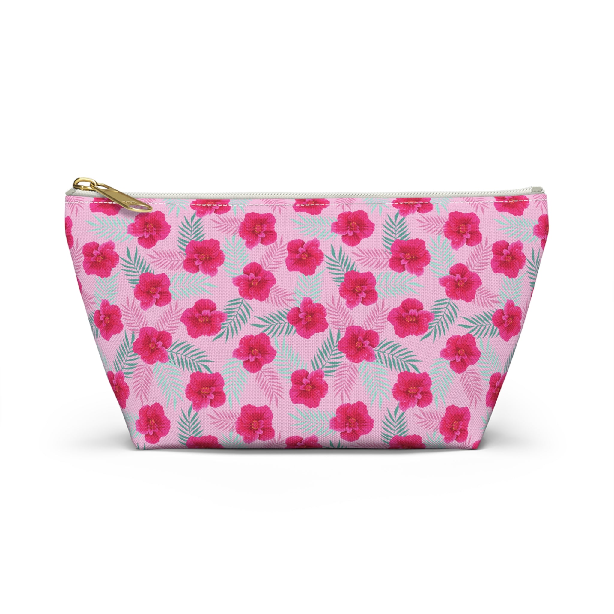 Fuschia Jamaica Flower Cosmetic Bag