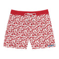 Red and White Hibiscus Floral Swim Trunks
