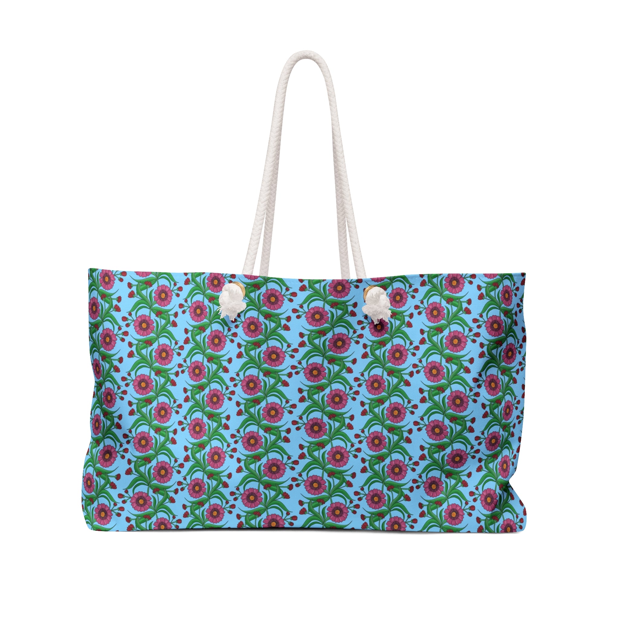 Glossy Pink Floral Lattice Weekender Bag