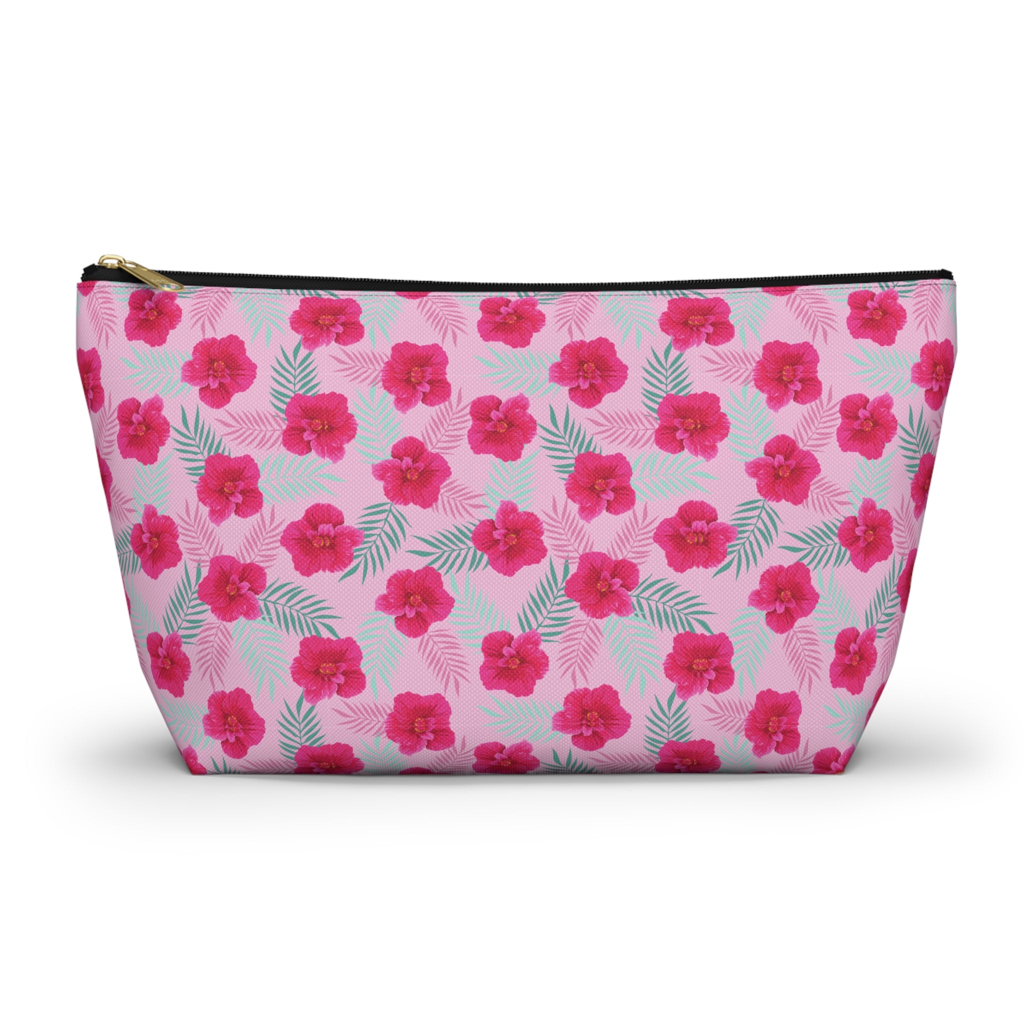 Fuschia Jamaica Flower Cosmetic Bag