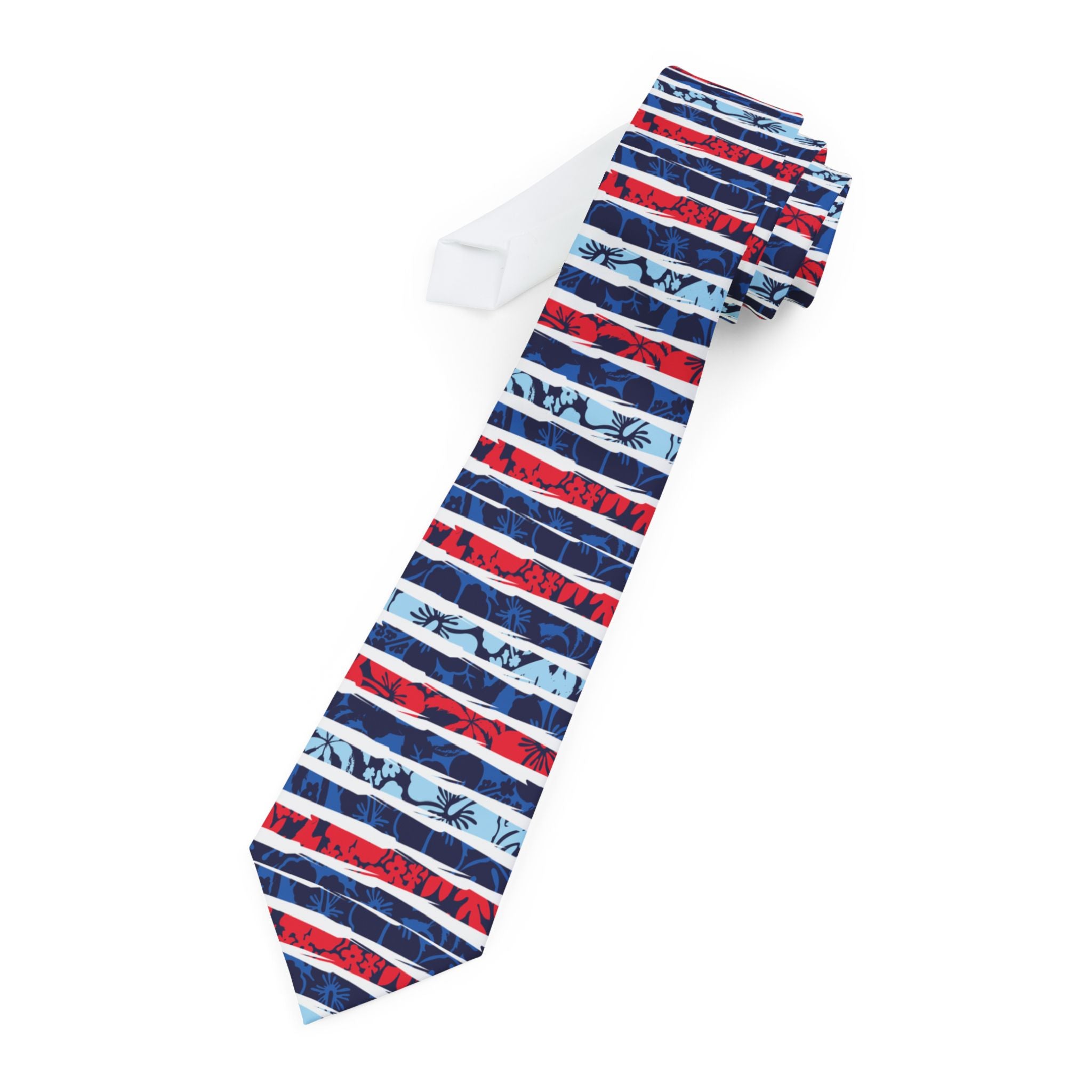 Patriotic Striped Hibiscus Mens Necktie