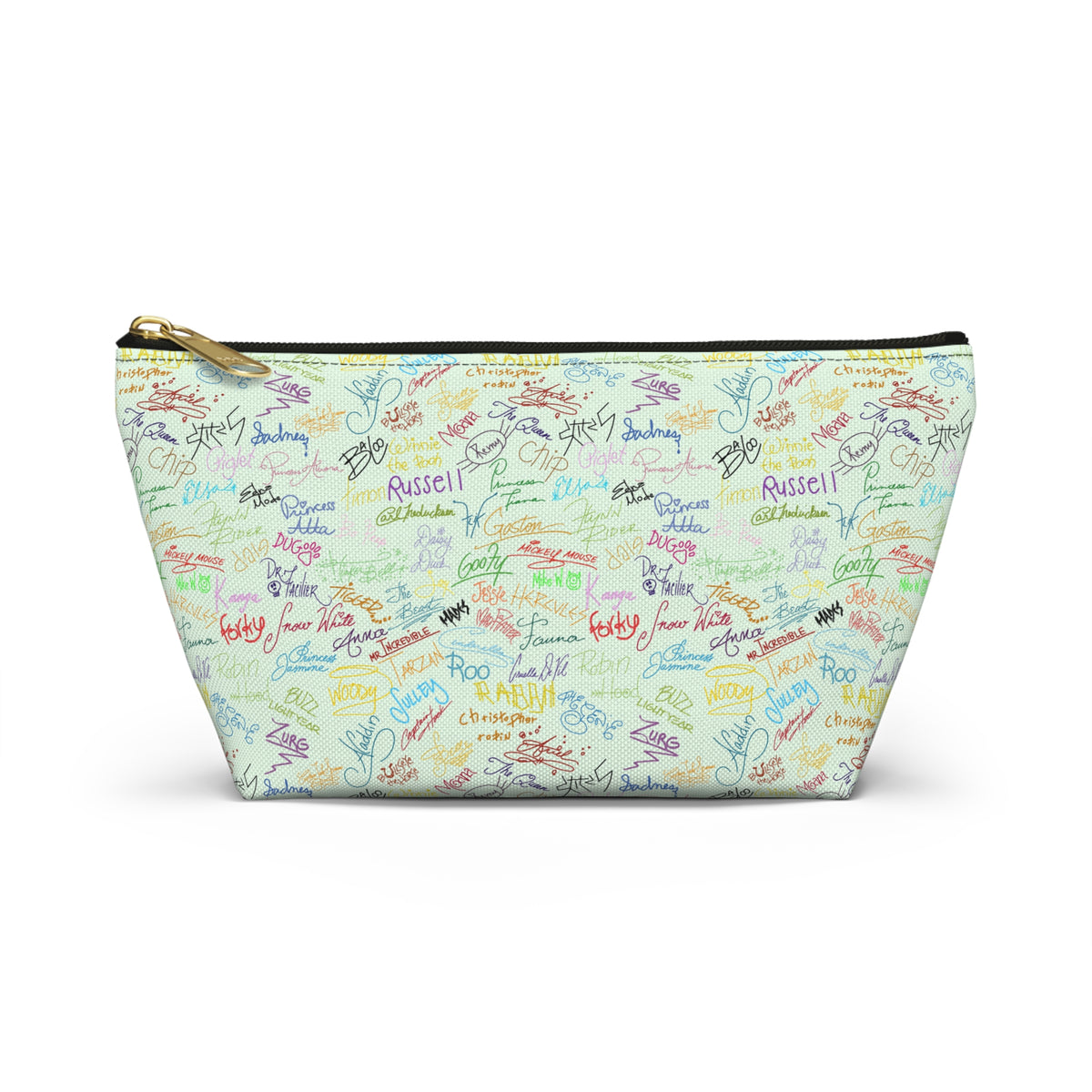 Character Autographs on Green Cosmetic Bag