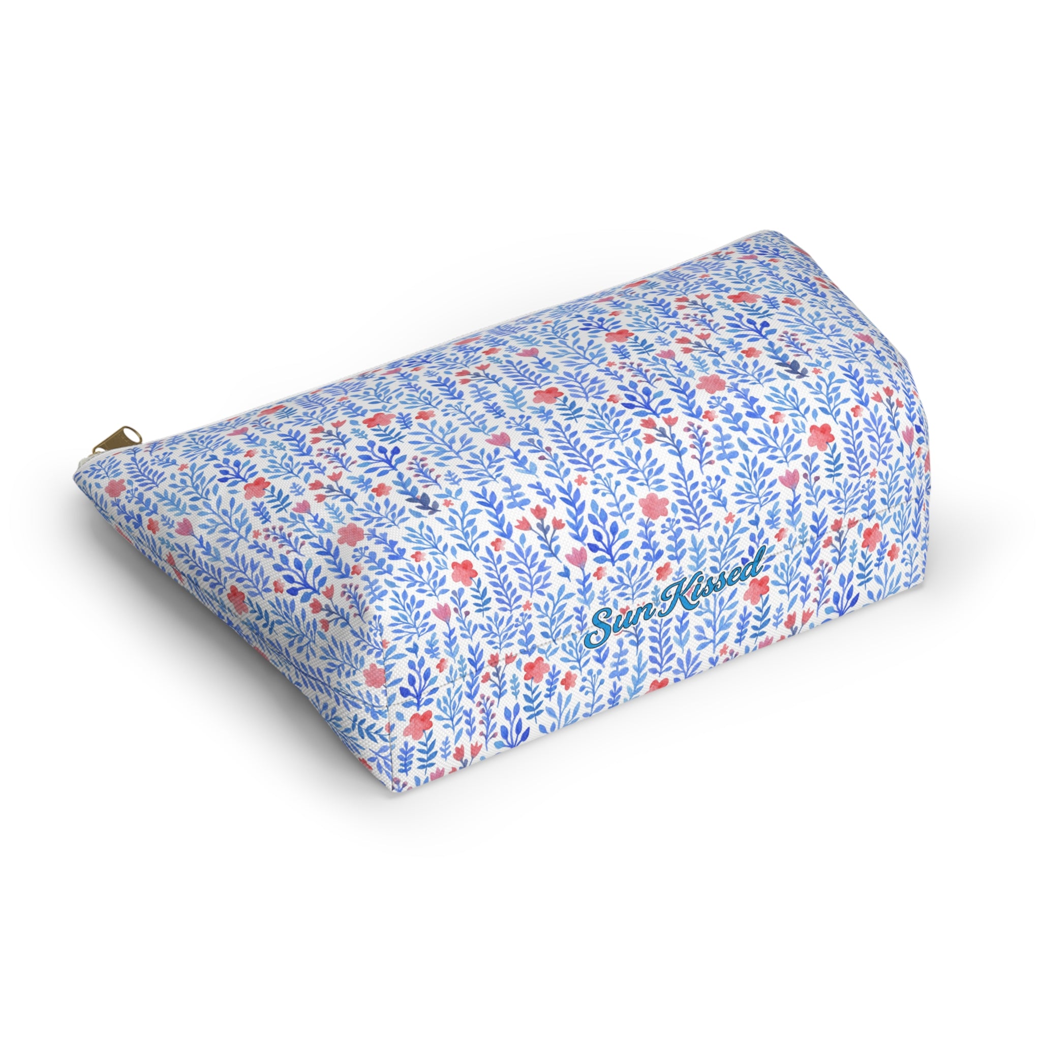 Blue Watercolor Floral Cosmetic Bag