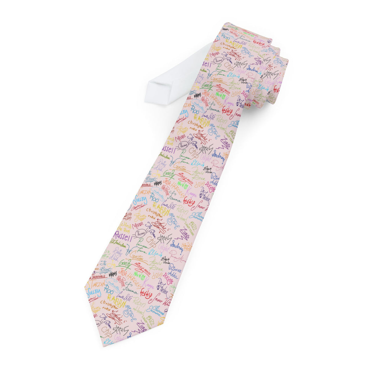 Character Autographs on Pink Mens Necktie