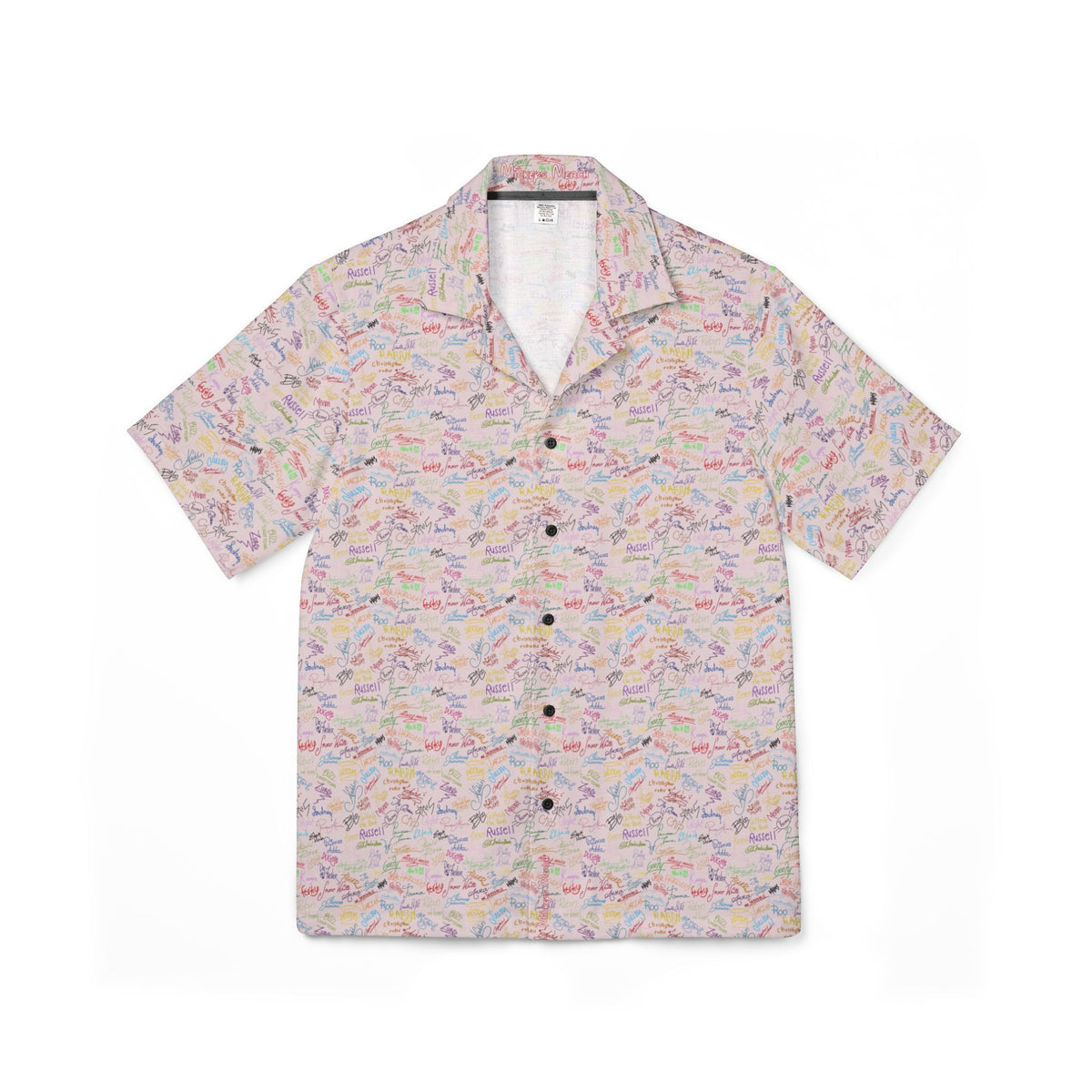 Character Autographs on Pink Hawaiian Shirt