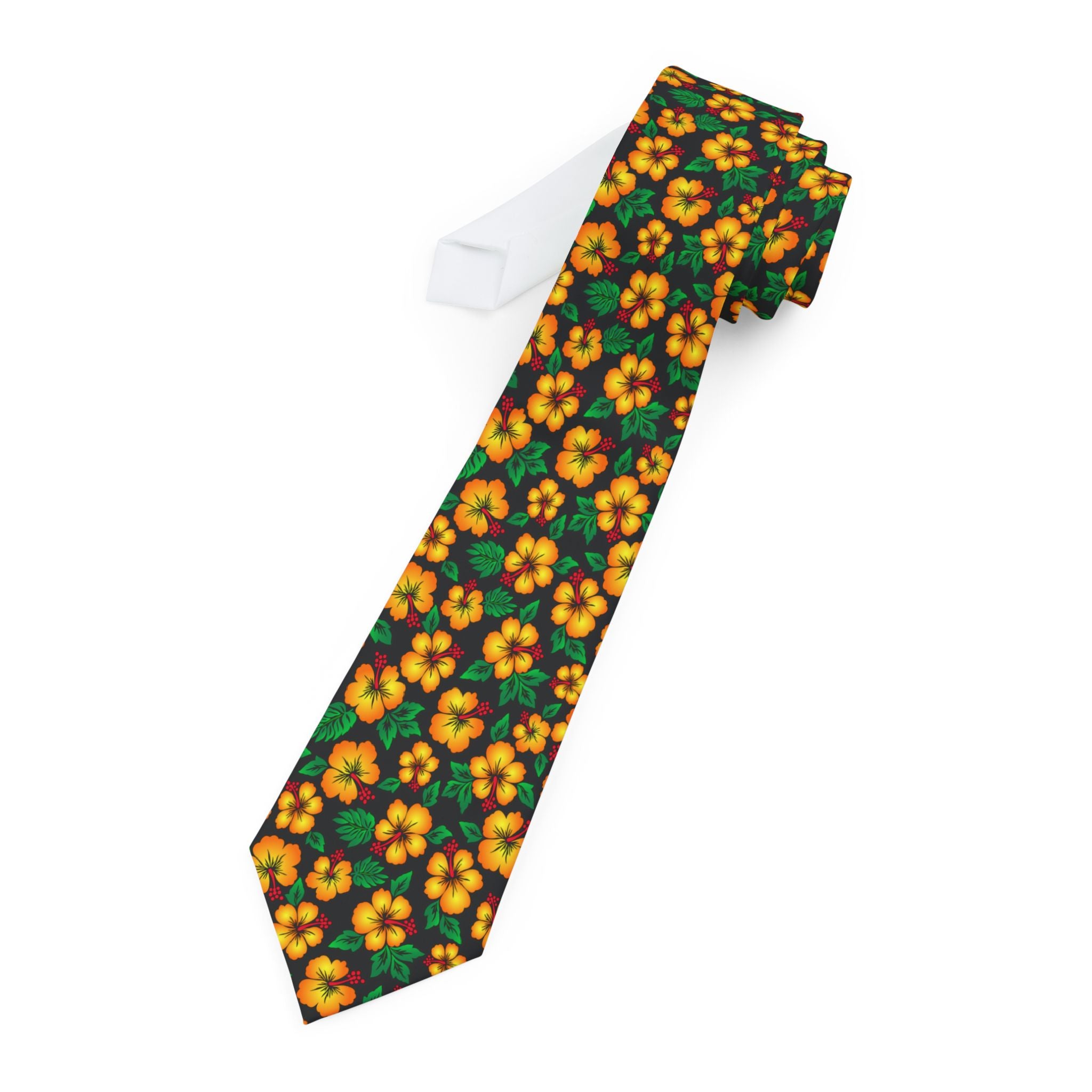 Tropical Gardens on Black Mens Necktie