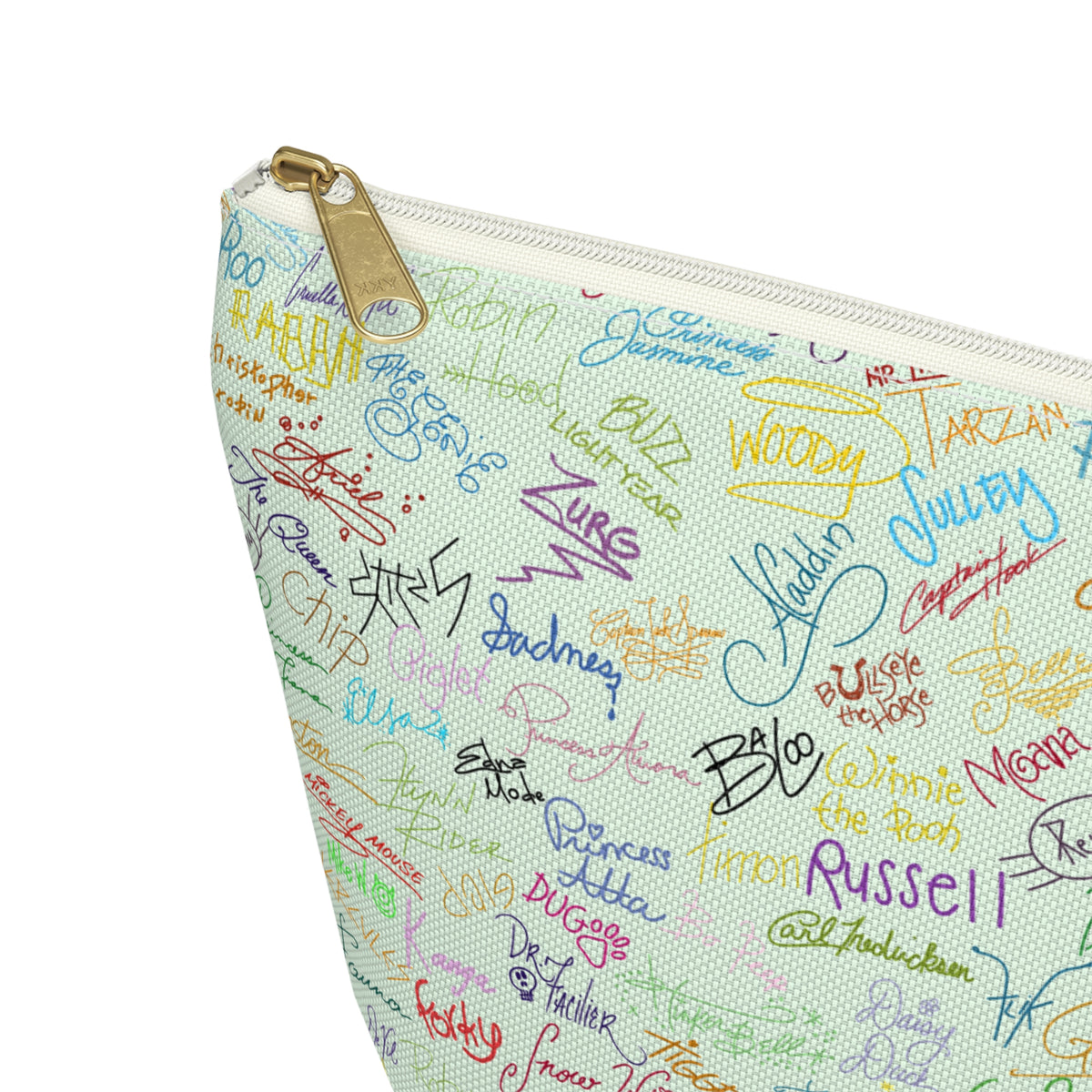 Character Autographs on Green Cosmetic Bag