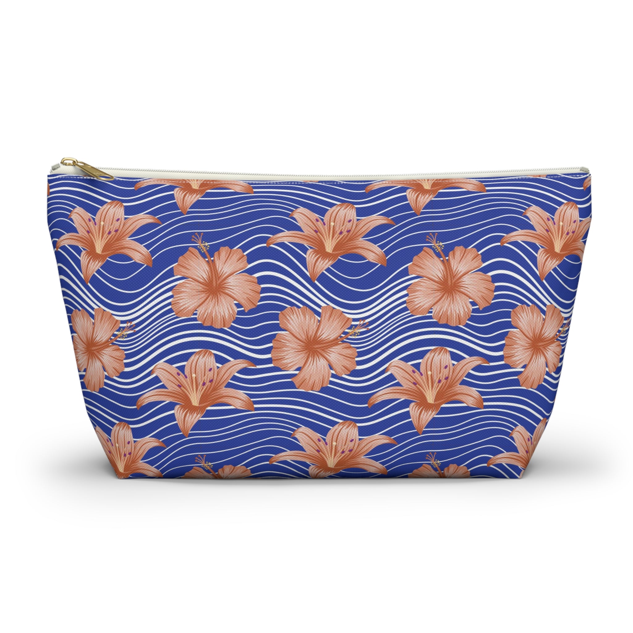 Orange Hibiscus Waves Cosmetic Bag
