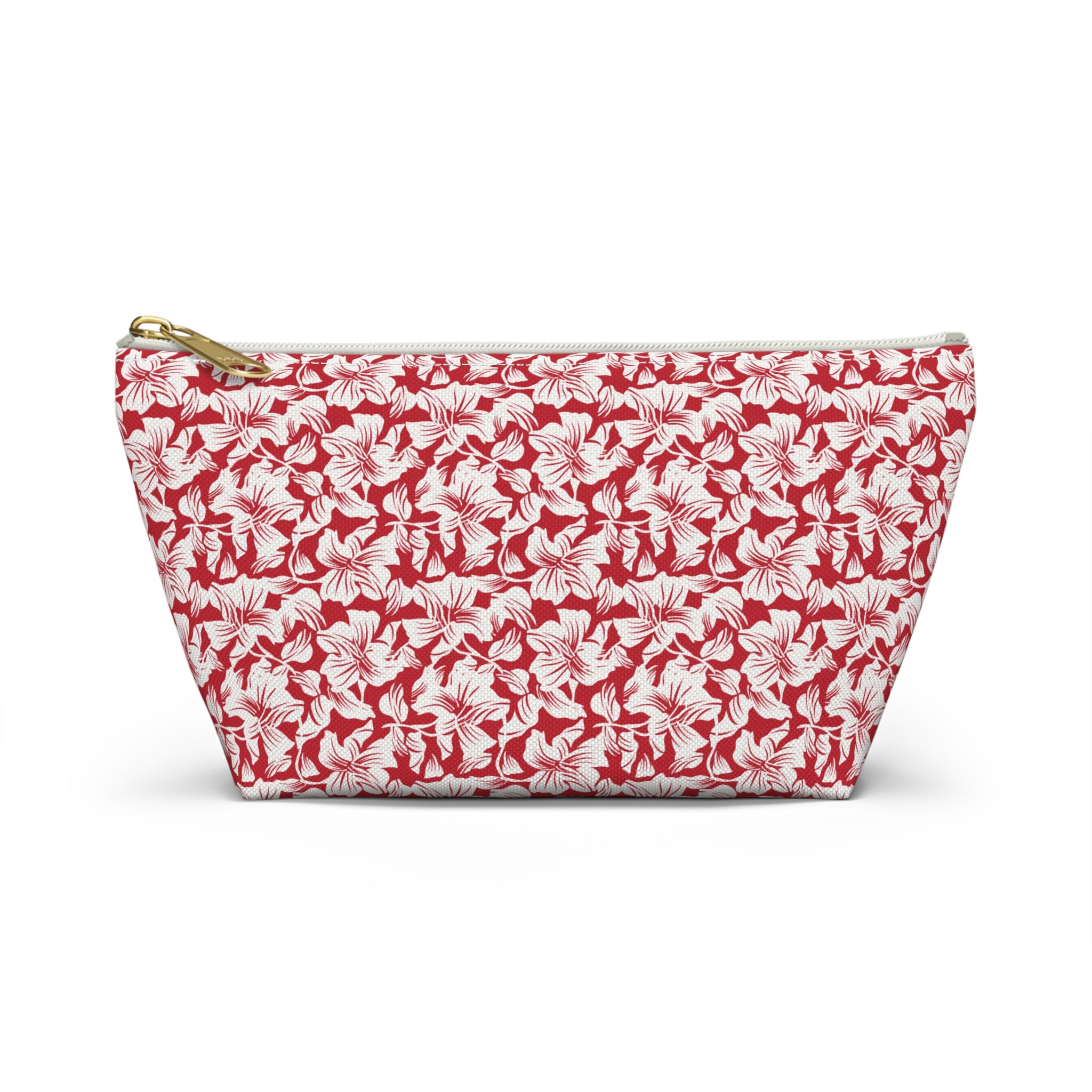 Red and White Hibiscus Floral Cosmetic Bag