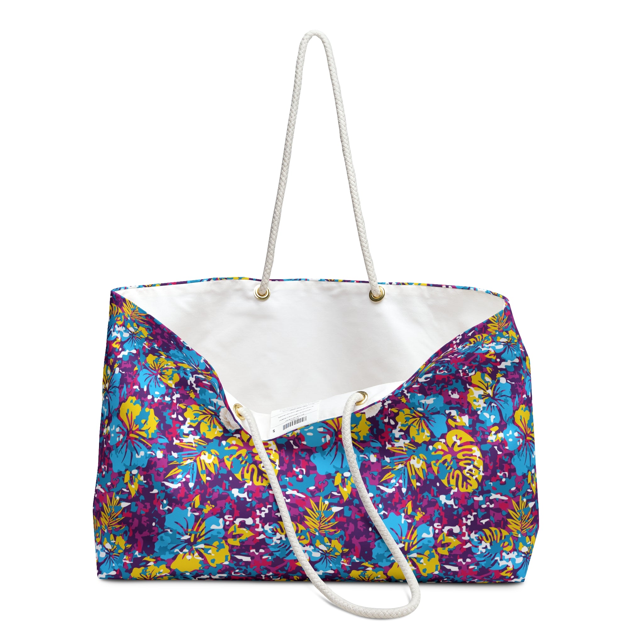 Yellow and Blue Abstract Hibiscus Weekender Bag