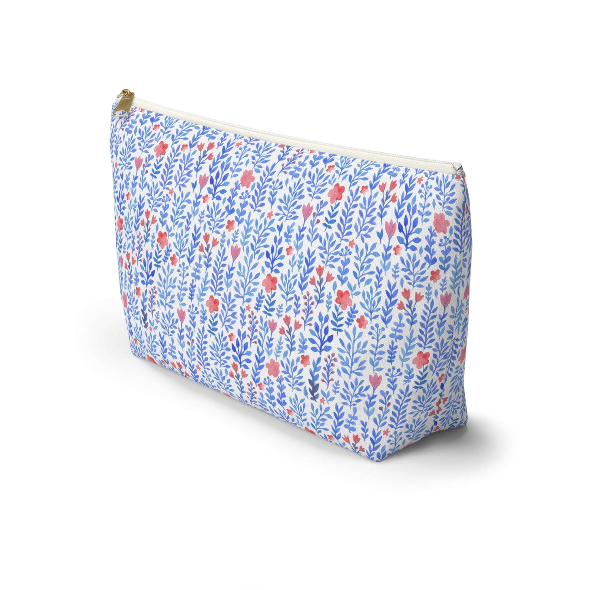 Blue Watercolor Floral Cosmetic Bag