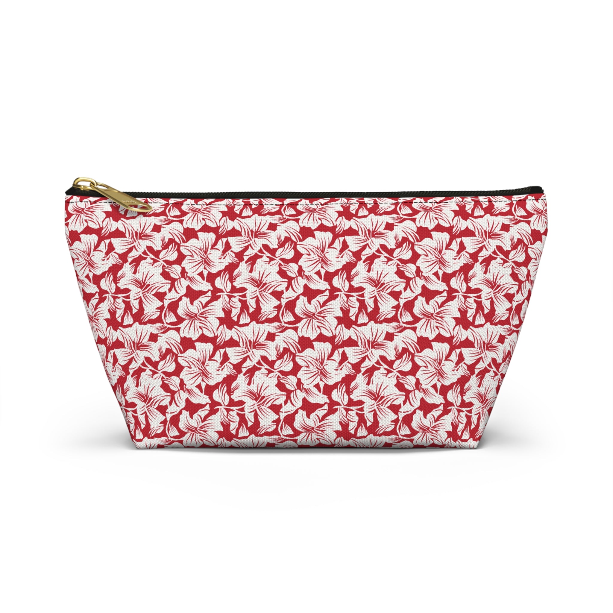 Red and White Hibiscus Floral Cosmetic Bag