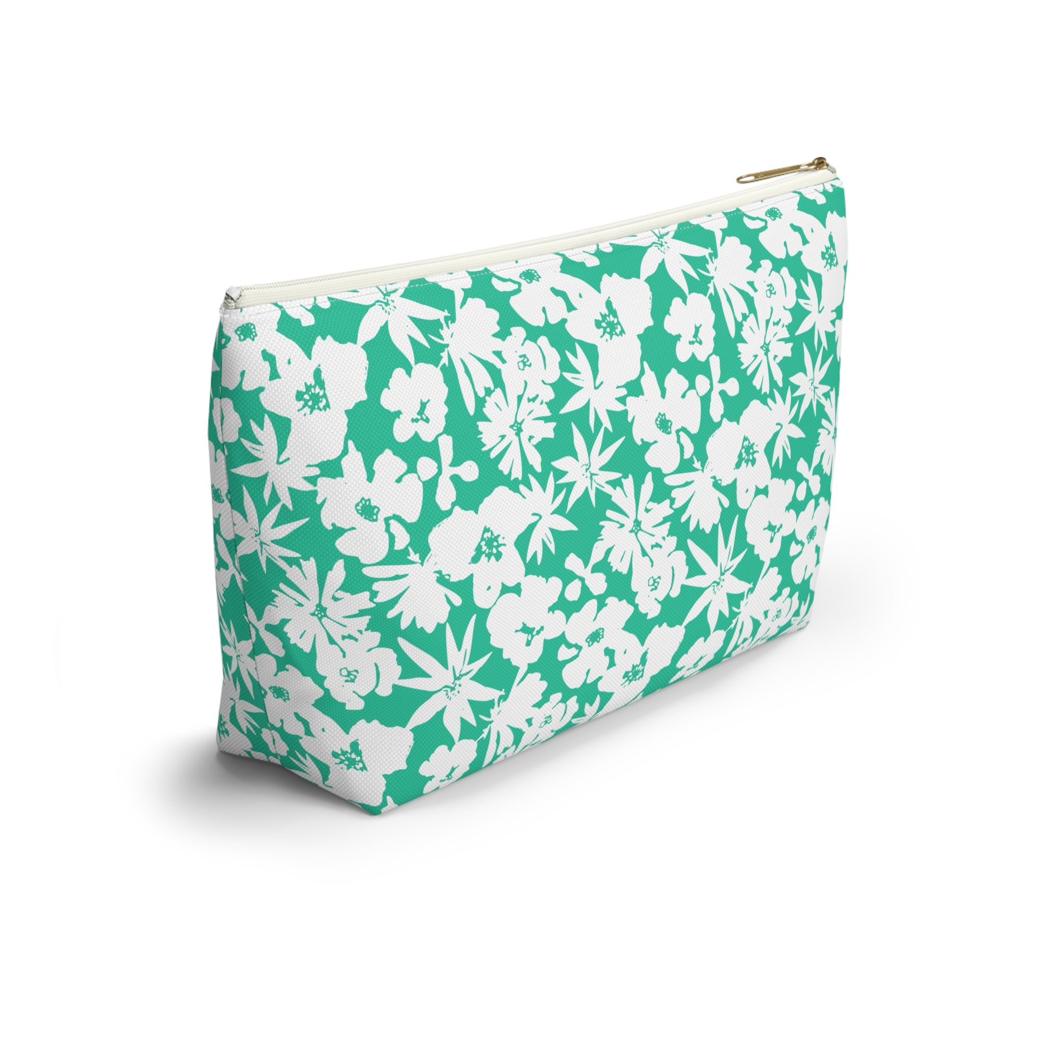 Seafoam Hibiscus Floral Cosmetic Bag