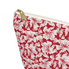 Red and White Hibiscus Floral Cosmetic Bag