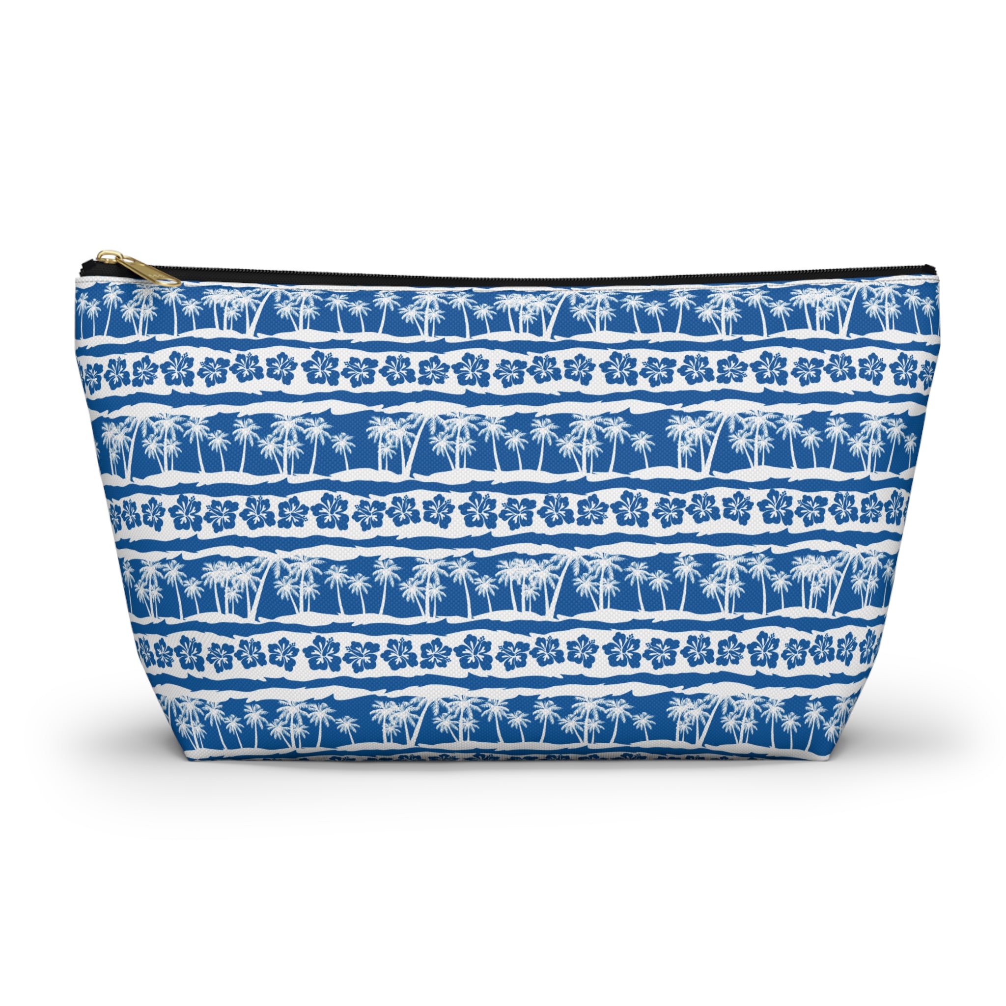 Blue Palm Stripes Cosmetic Bag