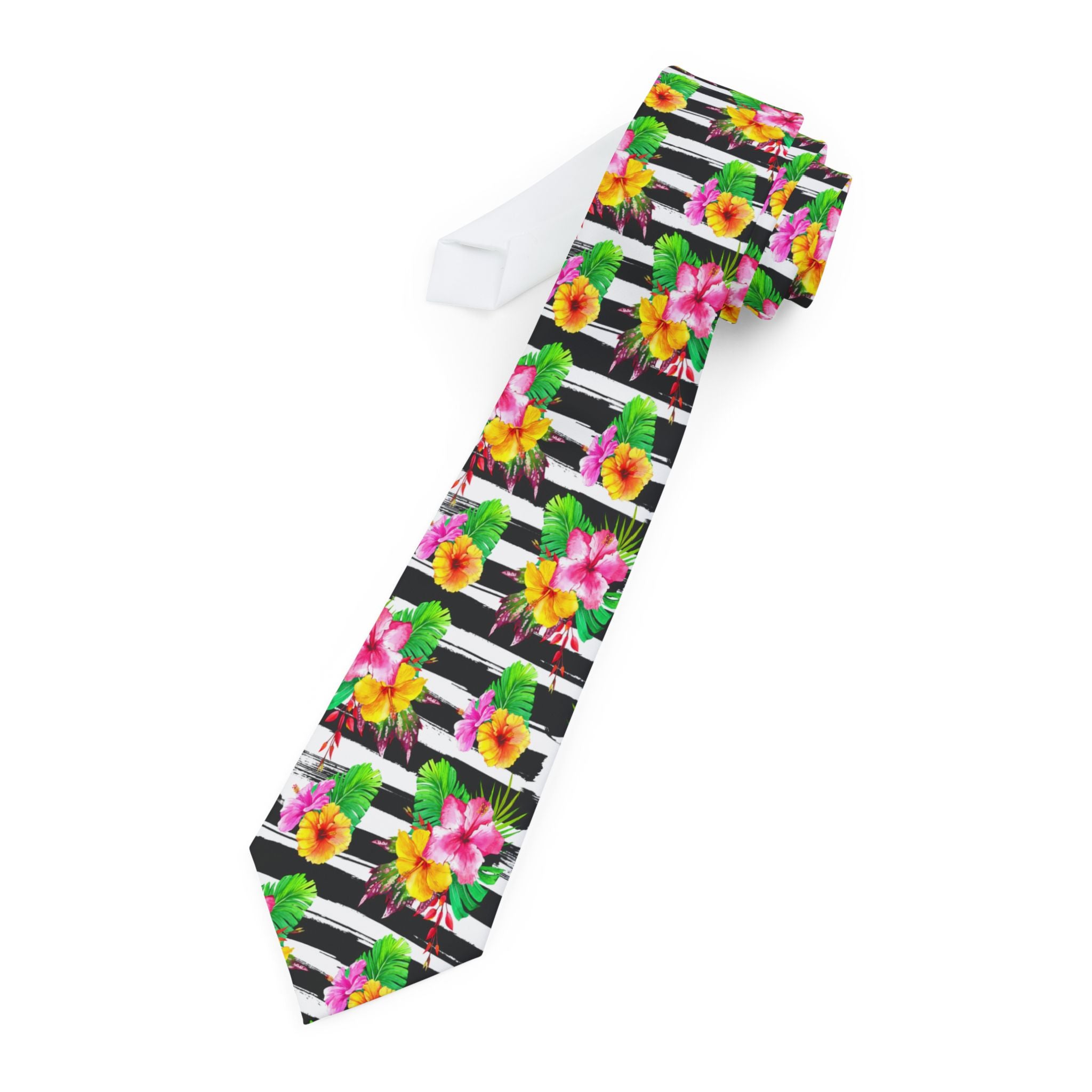Zebra Hibiscus Floral Mens Necktie