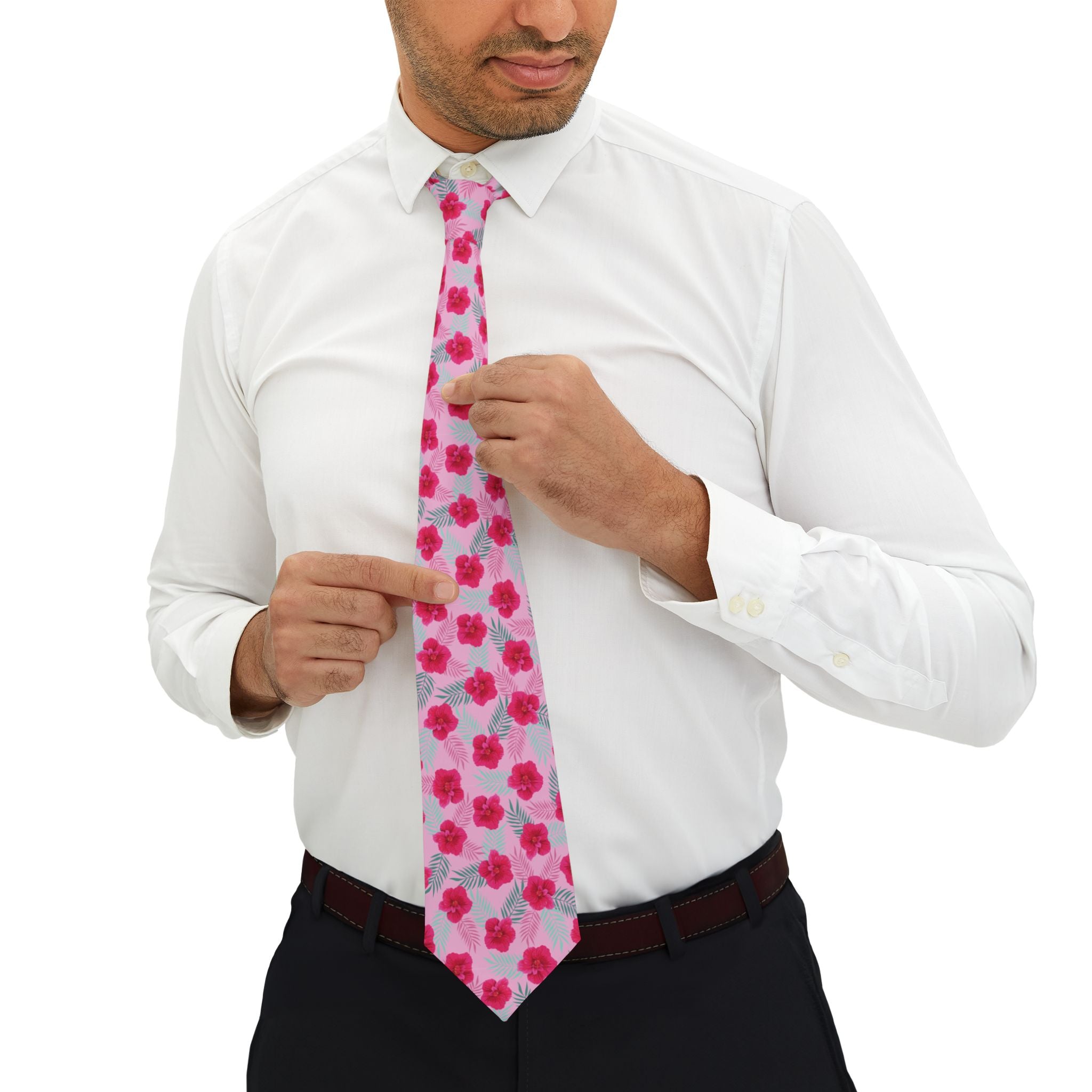 Fuschia Jamaica Flower Mens Necktie