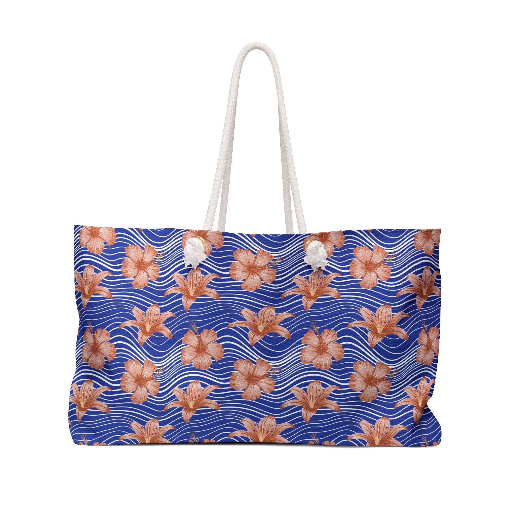 Orange Hibiscus Waves Weekender Bag