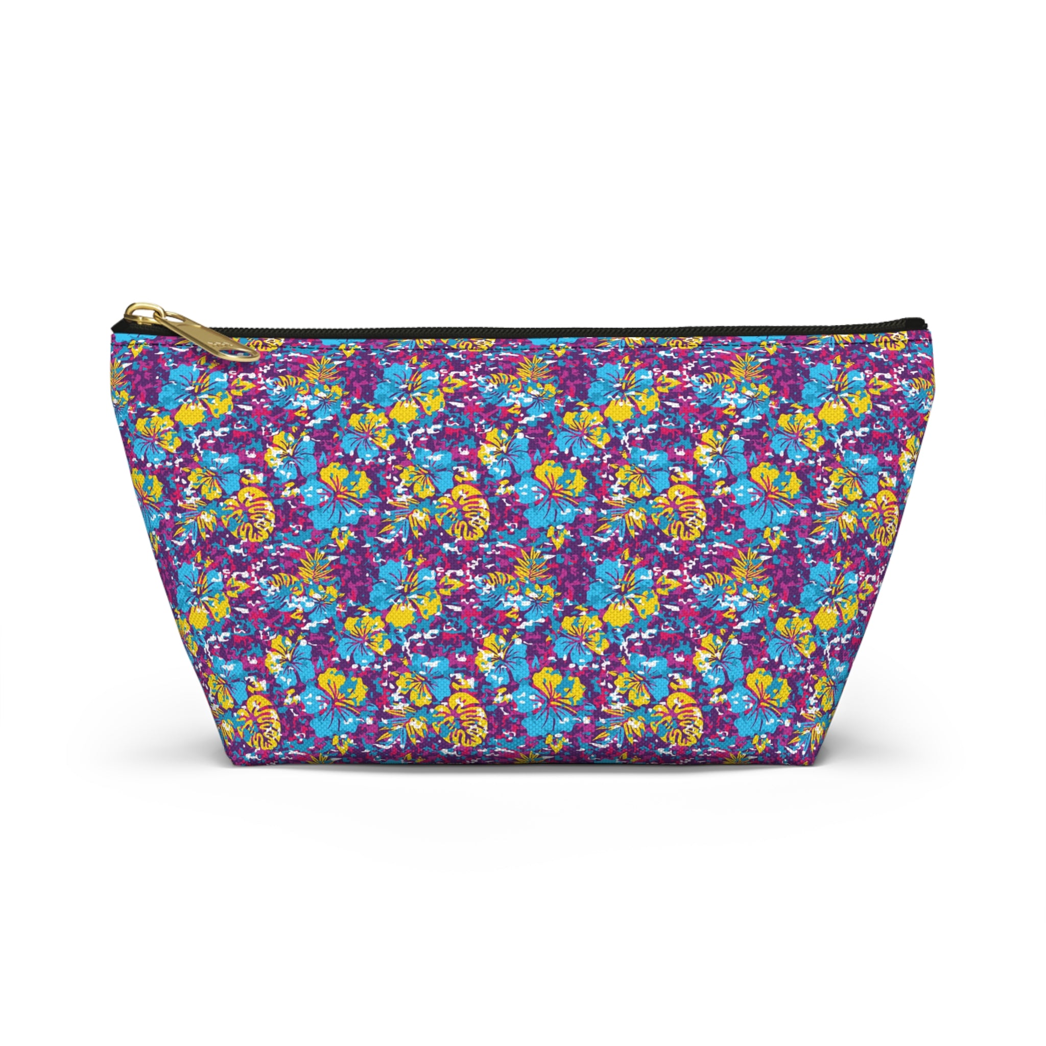 Yellow and Blue Abstract Hibiscus Cosmetic Bag
