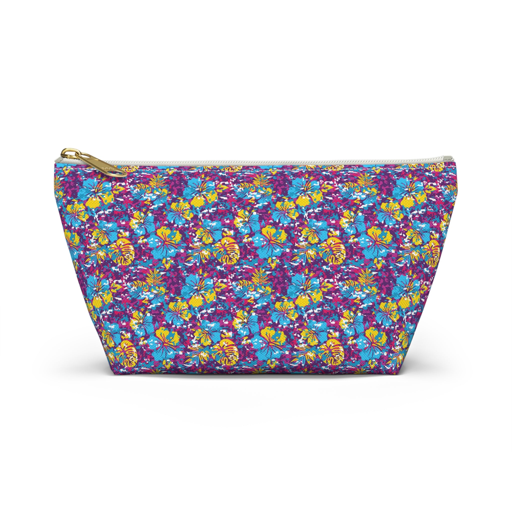Yellow and Blue Abstract Hibiscus Cosmetic Bag