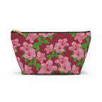 Pink Hibiscus on Red Cosmetic Bag