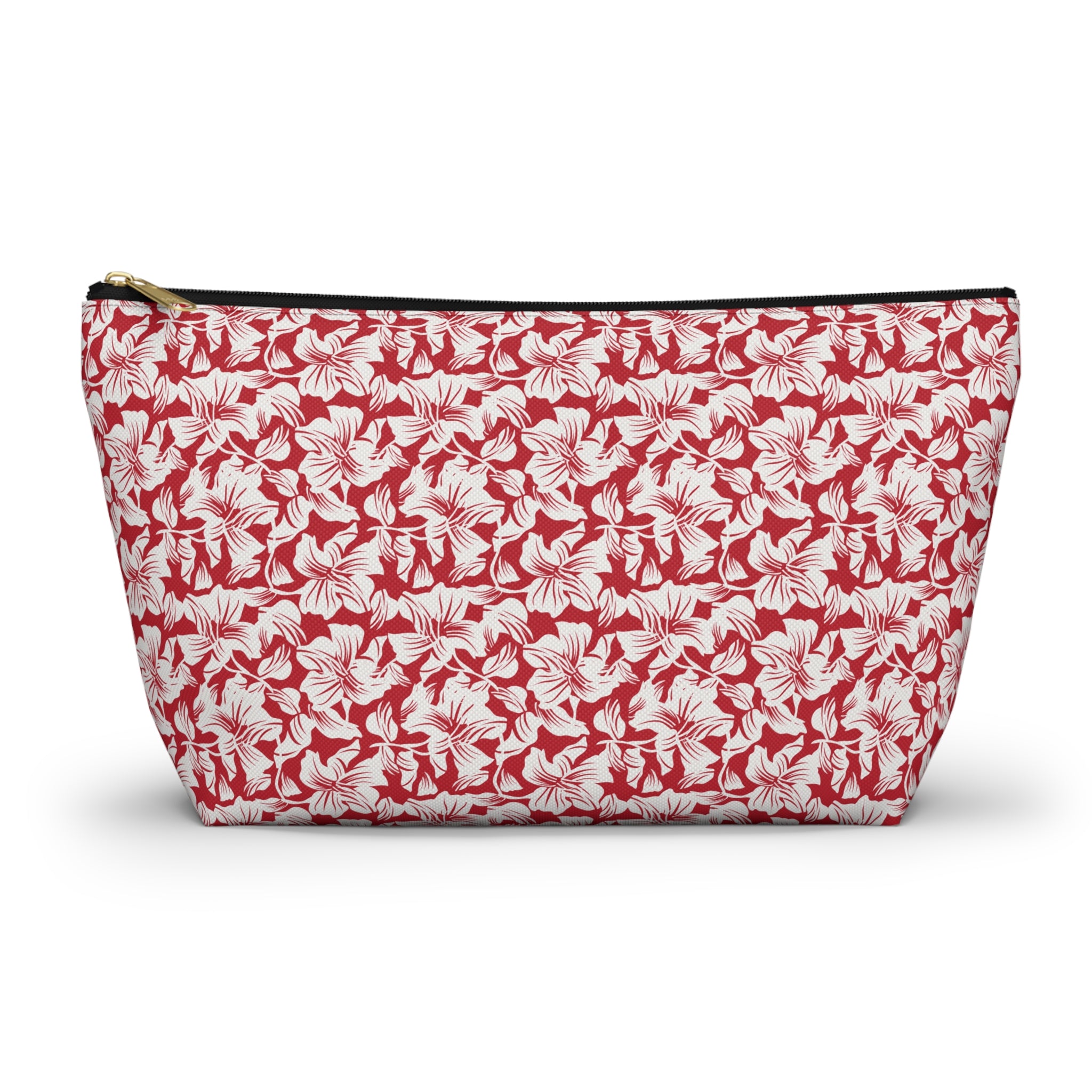 Red and White Hibiscus Floral Cosmetic Bag