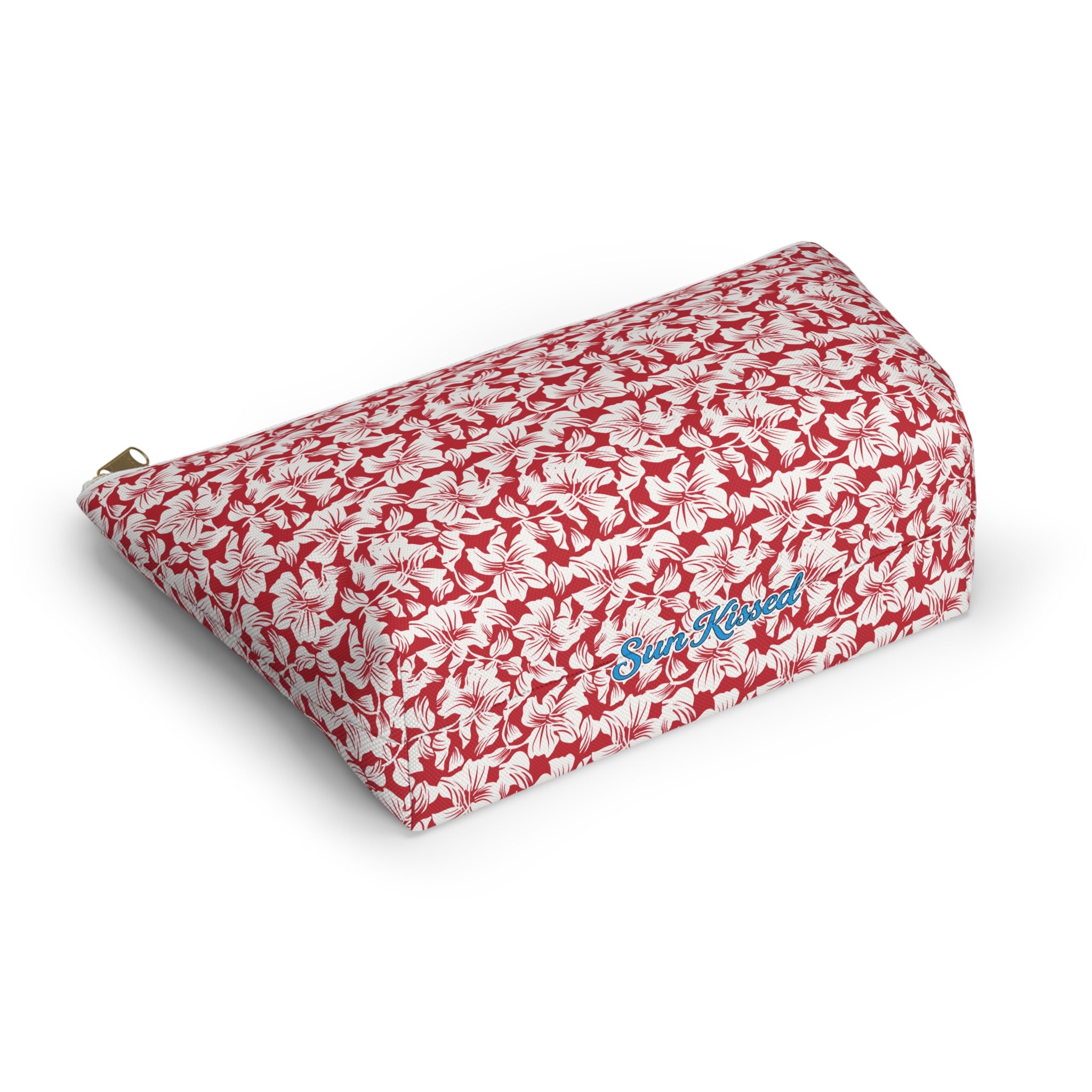 Red and White Hibiscus Floral Cosmetic Bag