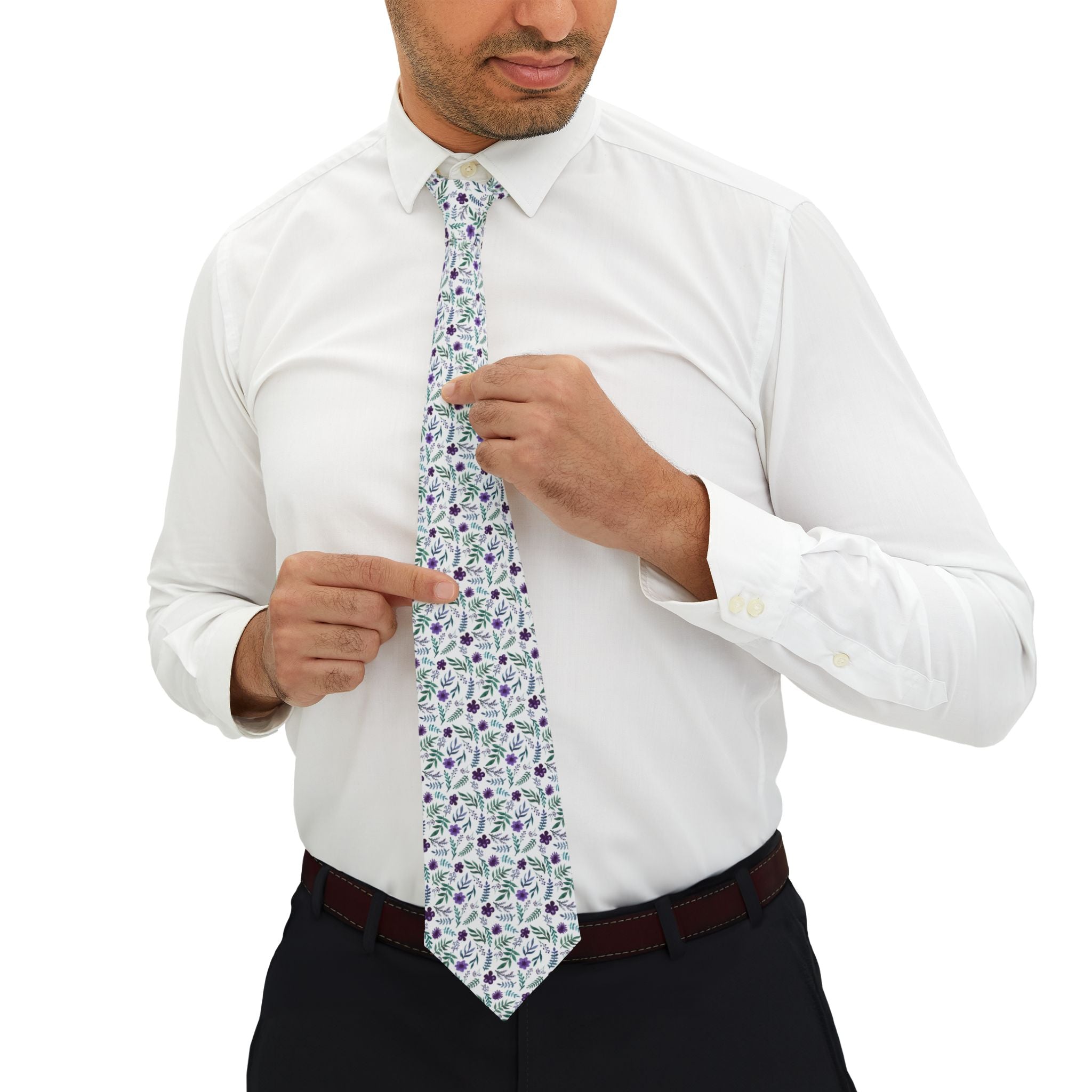 Violet Watercolor Floral Mens Necktie