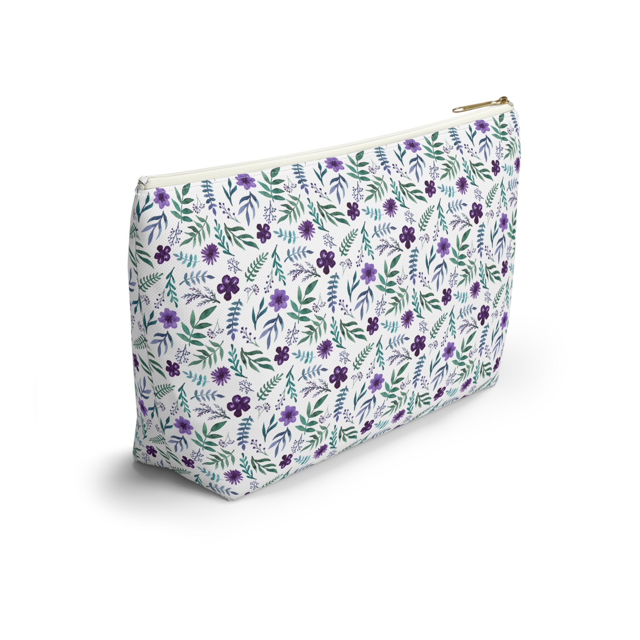 Violet Watercolor Floral Cosmetic Bag