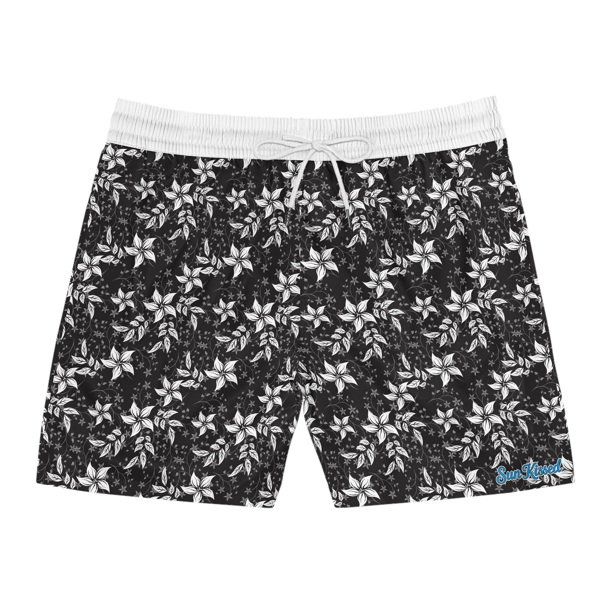 Black Landscape Floral Swim Trunks