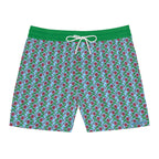 Glossy Pink Floral Lattice Swim Trunks