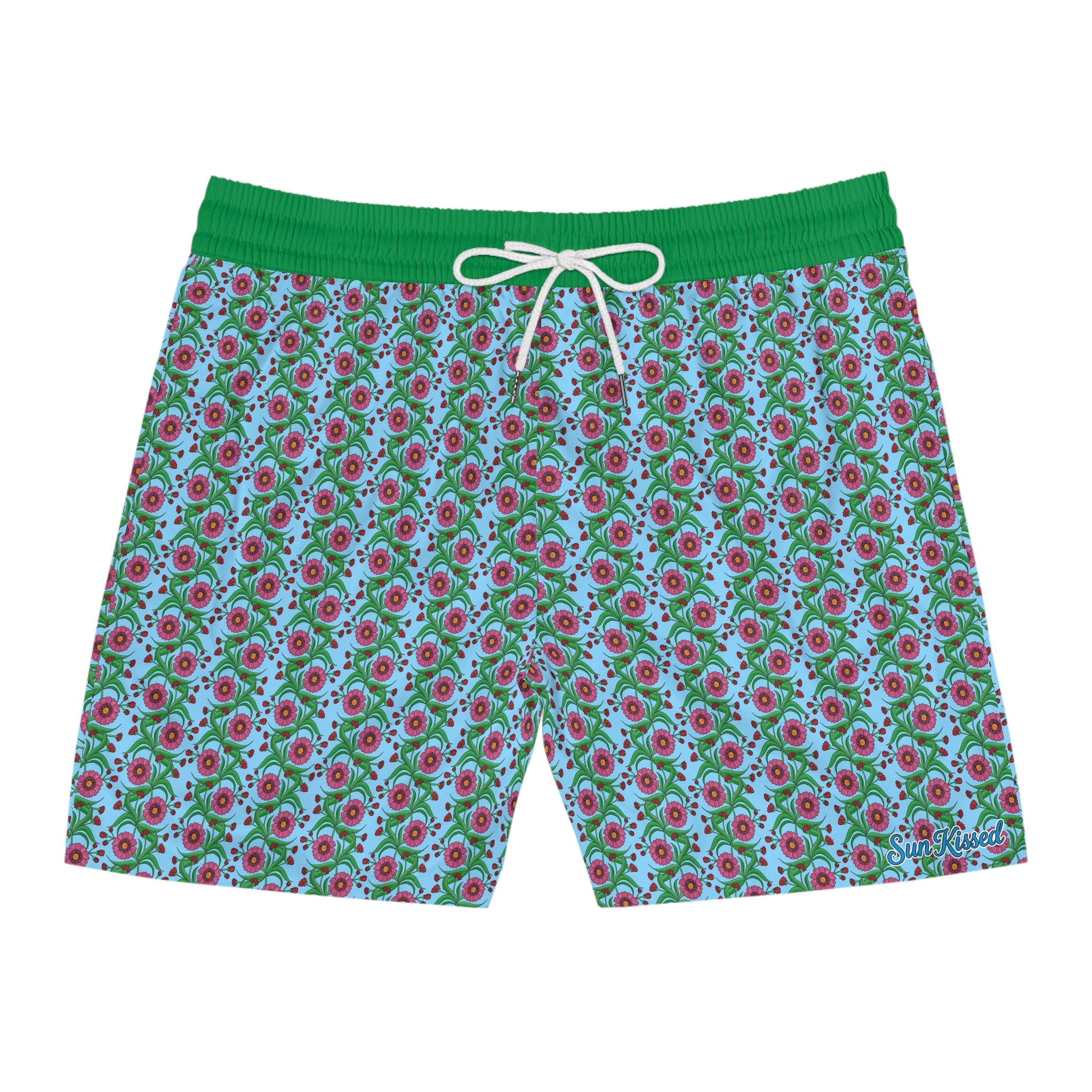 Glossy Pink Floral Lattice Swim Trunks