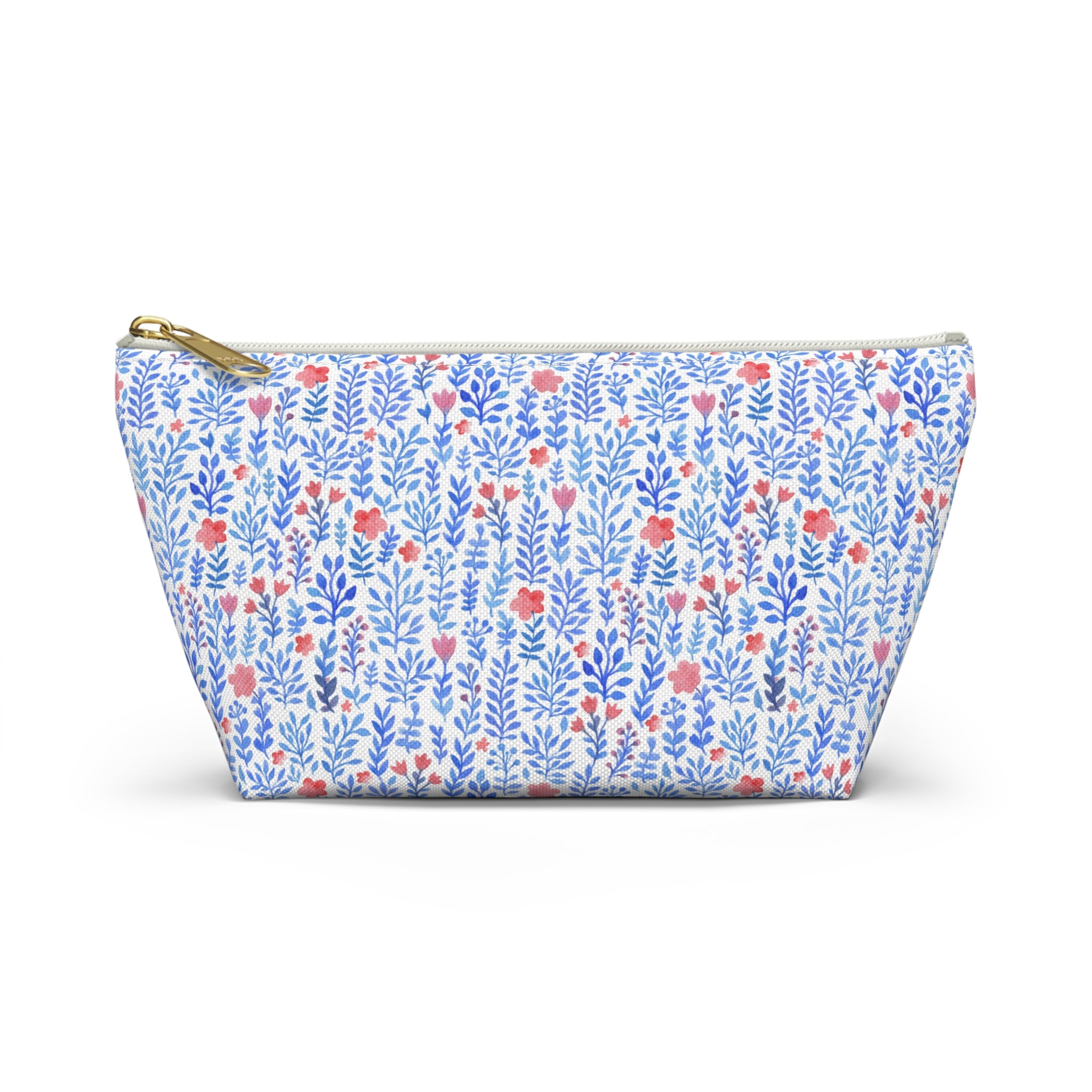 Blue Watercolor Floral Cosmetic Bag
