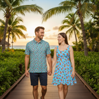 Aqua Flowered Sky - Couple